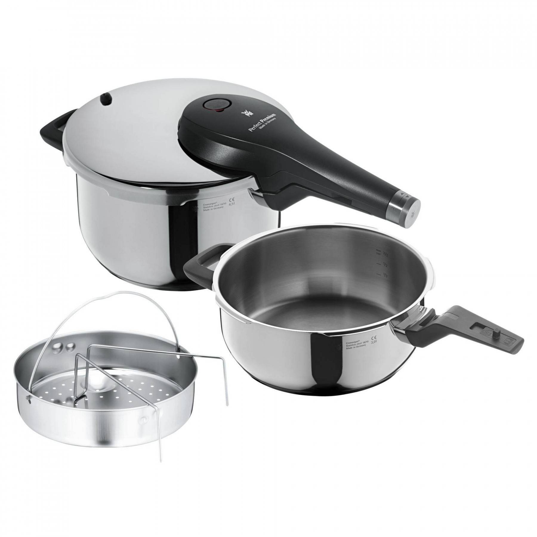 WMF Schnellkochtopf Perfect Premium One Pot Schnellkochtopf-Set mit Dampfgareinsatz, 22 cm, Cromargan® Edelstahl rostfrei 18/10