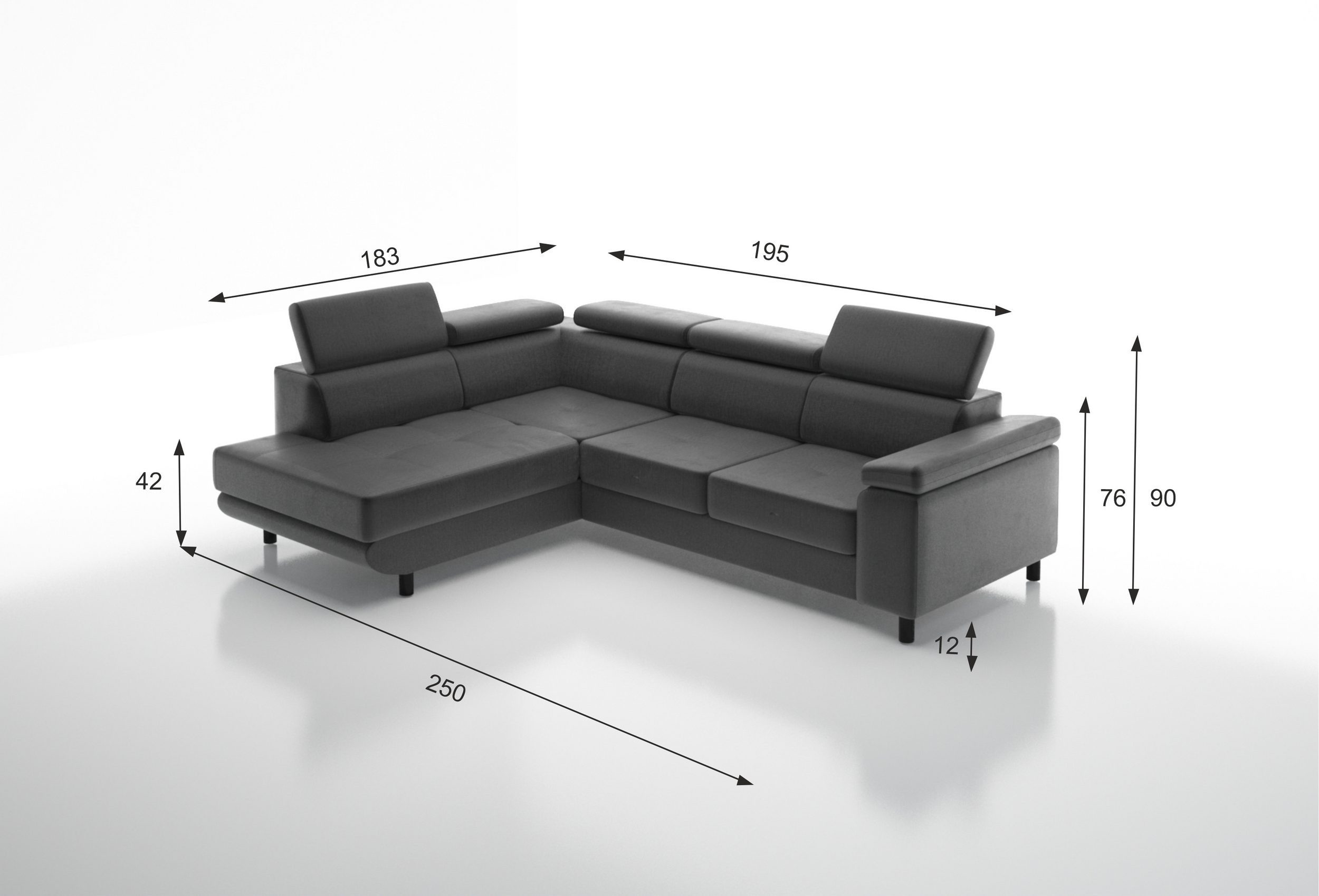 thematys Ecksofa LUNA L mit Schlaffunktion & Bettkasten – aus Velours oder Cord Stoff, mit 5 verstellbaren Kopfstützen, – L-Form 250×183 cm – Schlafsofa mit Aus – Bild 5 von 5
