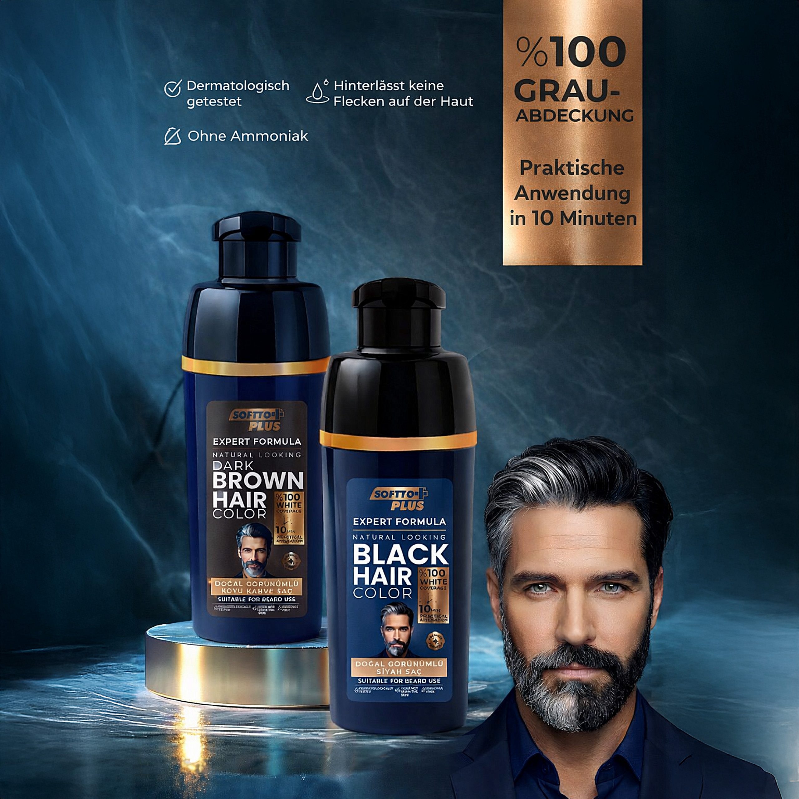 Softto Plus Haarshampoo Expert Men Haar- & Bartfarbe Schwarz – 100% Weißabdeckung, 400 ml