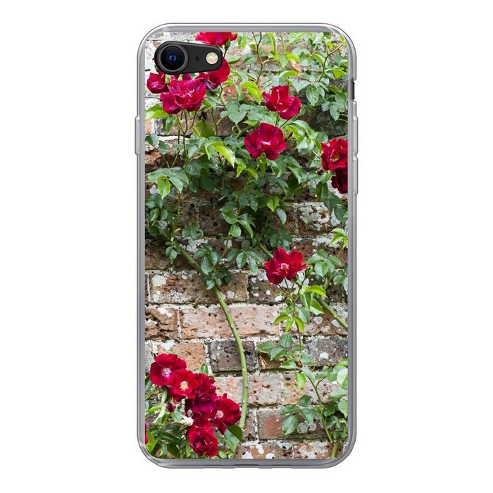 MuchoWow Handyhülle Kletterpflanze mit roten Blüten an einer Steinmauer Handyhülle Apple iPhone 7 Smartphone-Bumper Print Handy Schutzhülle