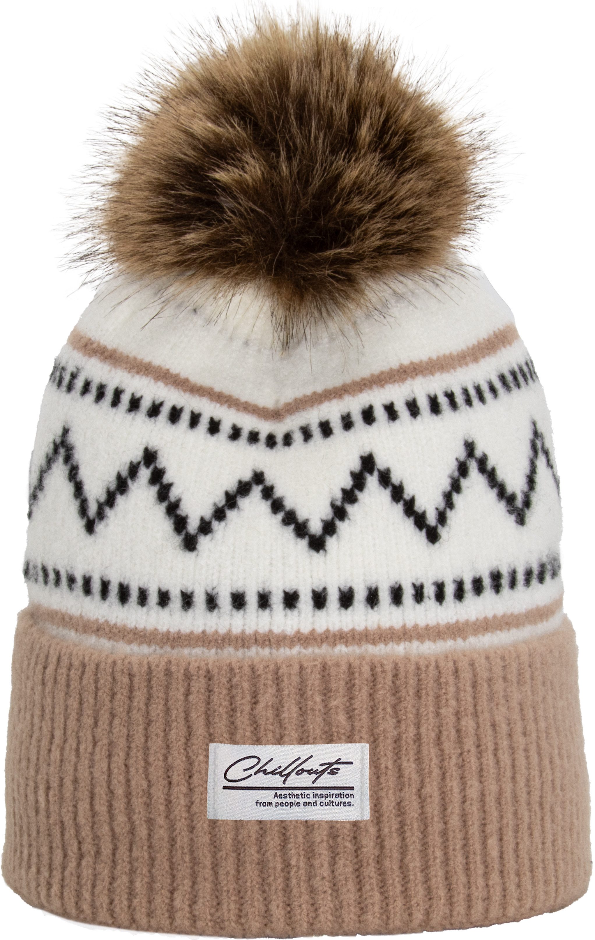 chillouts Bommelmütze Ella Hat mit Kunstfell-Pompon, Norwegermuster