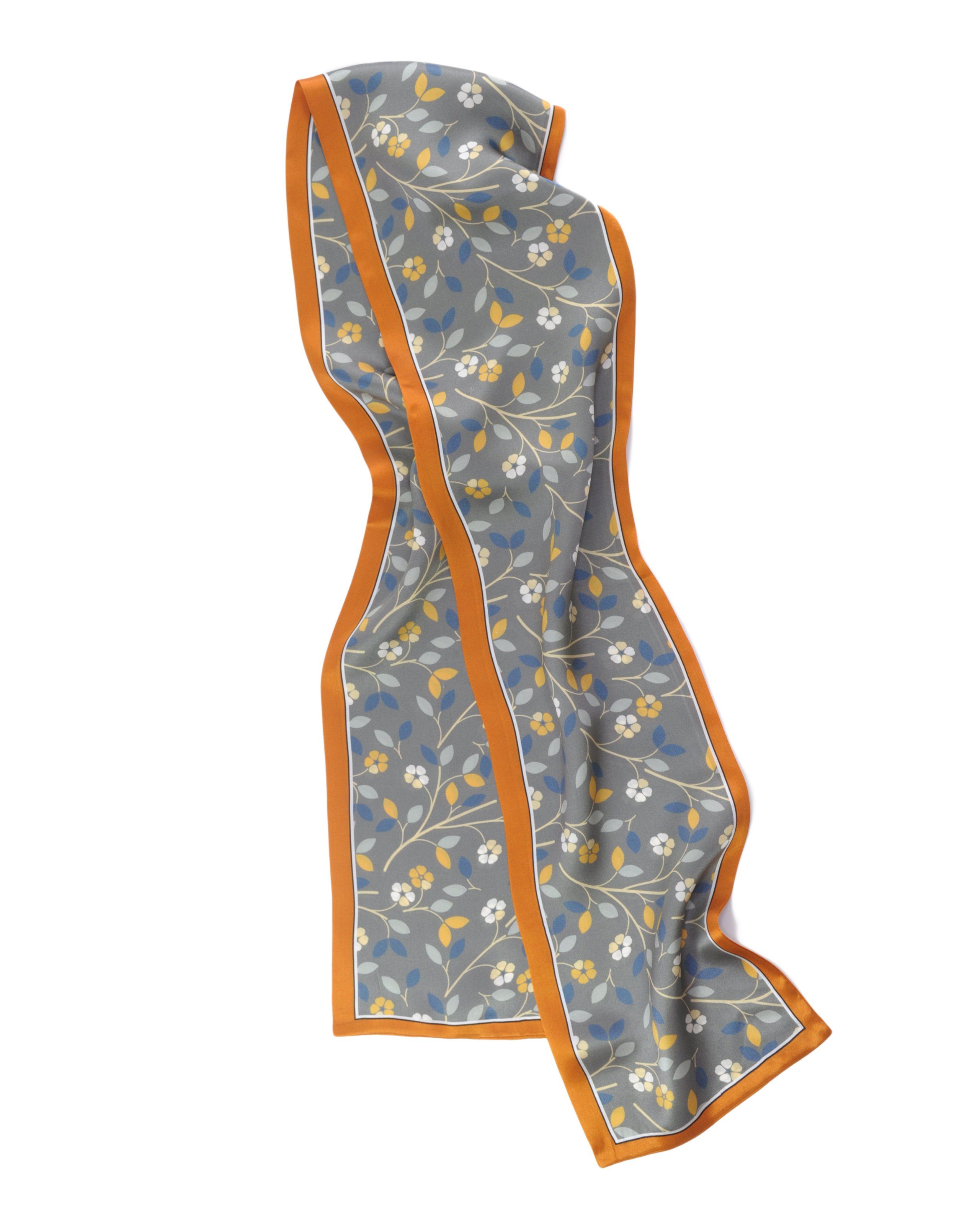 MayTree Seidenschal schmaler Bandeau, Blütenzweige mit caramelfarbigem Rand, Sommerschal, (Stück, 1-St), 100% Seide
