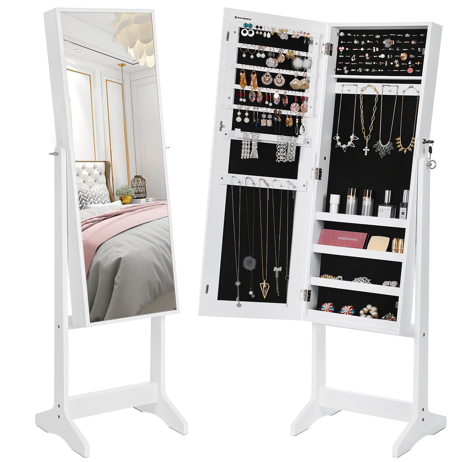 SONGMICS Schmuckschrank Spiegelschrank Ganzkörperspiegel, Geschenk, weiß günstig online kaufen