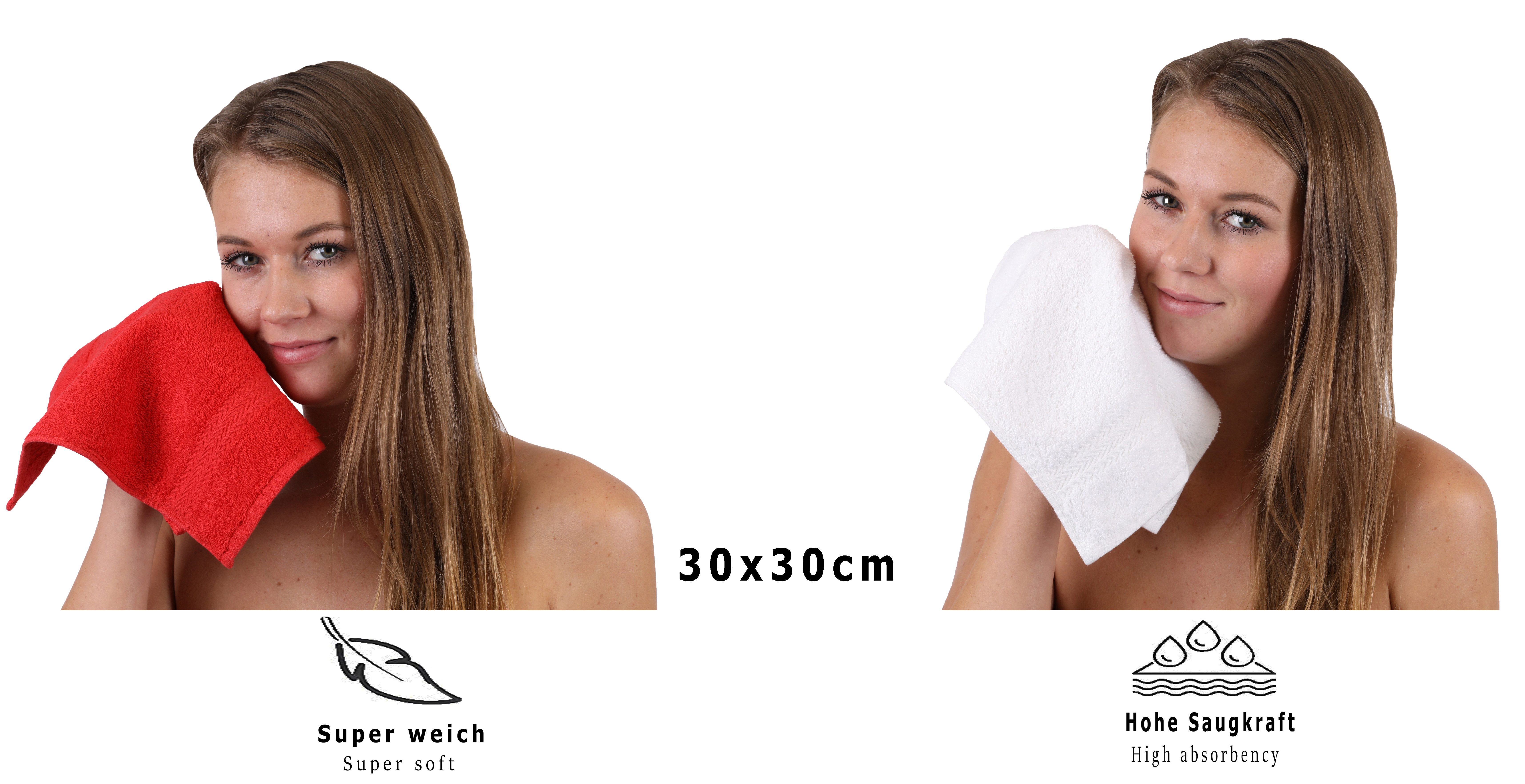 Betz Gästehandtücher 10 Stück Gästetuch Set Premium 30x50 cm Farbe rot und weiß, 100% Baumwolle (Set, 10-St)