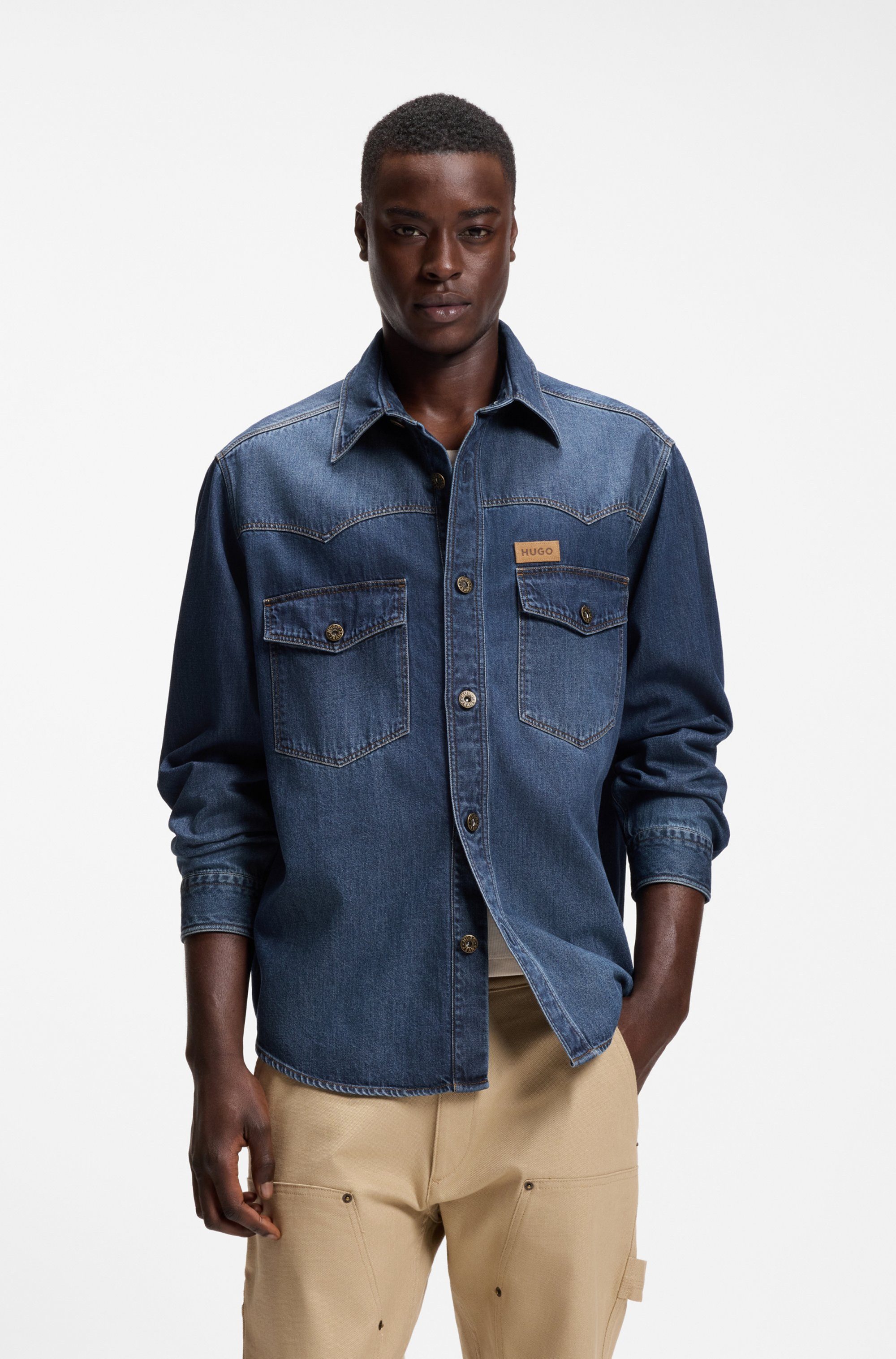 HUGO Blue Jeanshemd Ebant Oversize Fit, reine Baumwolle