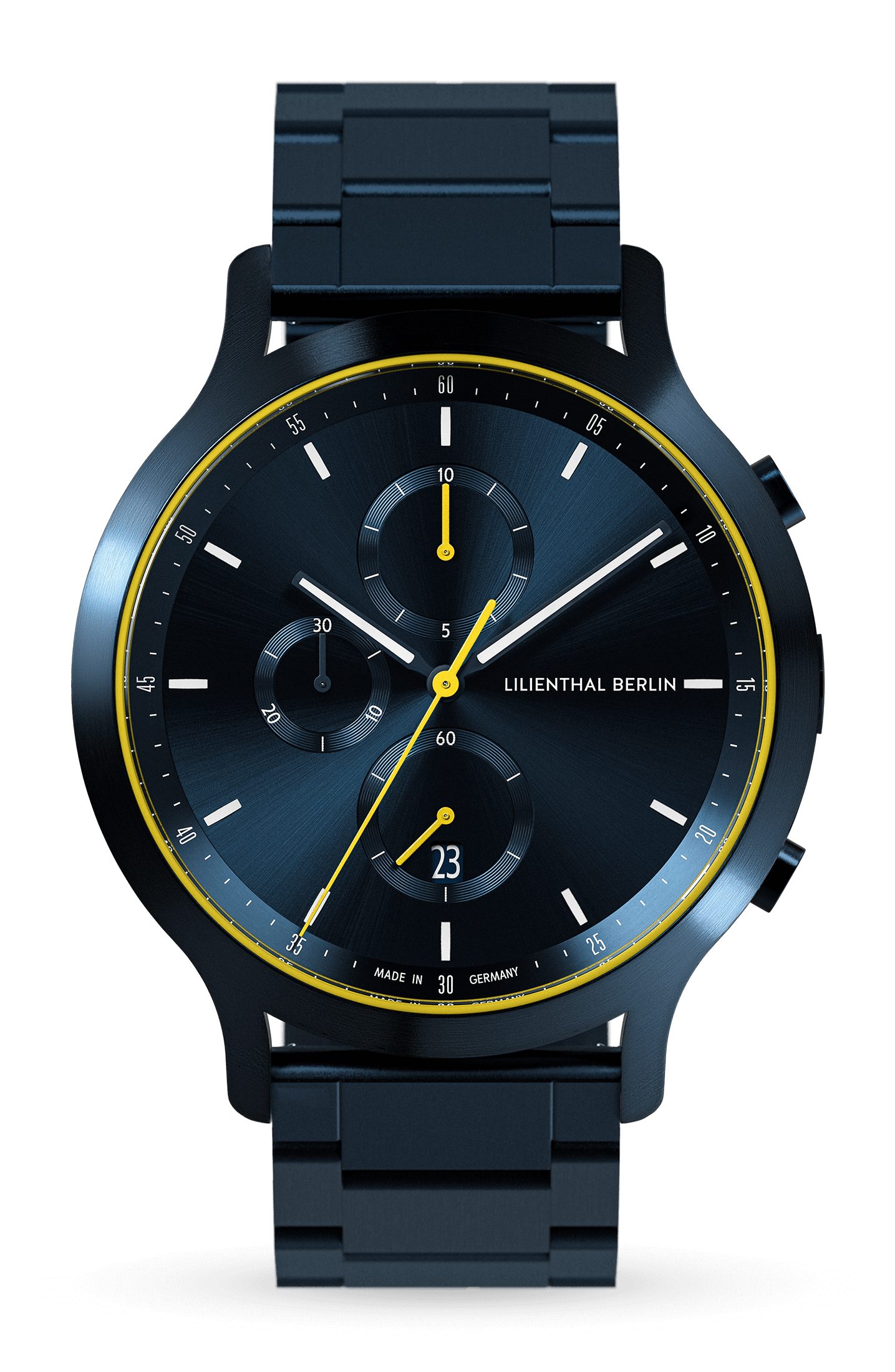 Lilienthal Berlin Chronograph Chronograph Blue Yellow Edelstahl Blau