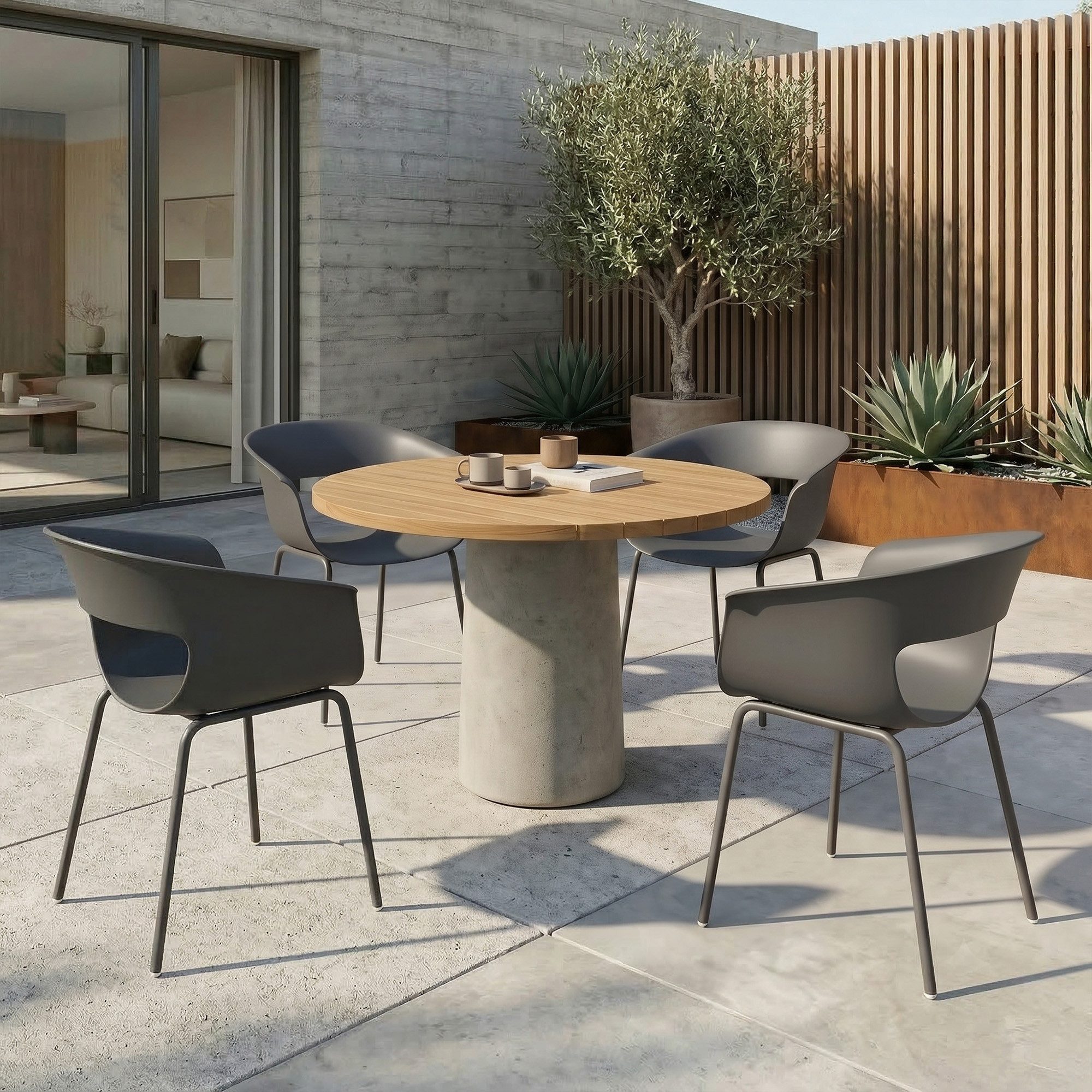 Outsunny Gartenstuhl Balkonstühle mit Ausschnittdesign Armlehne Outdoor Stühle (Gartenstühle, 4 St), für Garten Balkon Terrasse Dunkelgrau