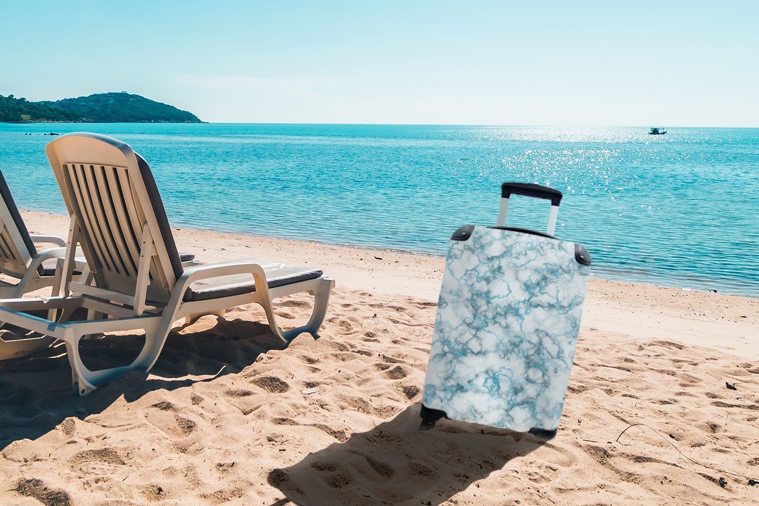 Muster, für Handgepäckkoffer Reisetasche rollen, Marmor 4 Rollen, Trolley, - Reisekoffer Türkis - Handgepäck Ferien, mit MuchoWow