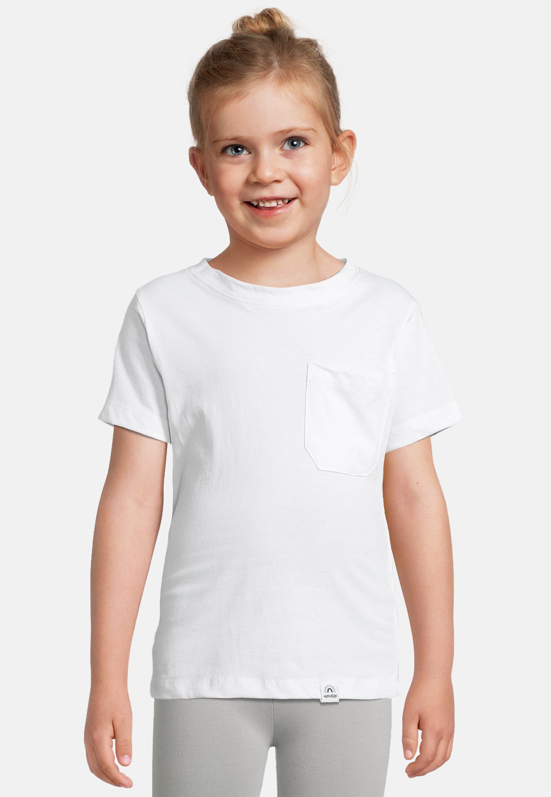 New Life PATCH T-Shirt NECK GOTS Weiß Bio-Baumwolle zertifizierte POCKET CREW - TEE