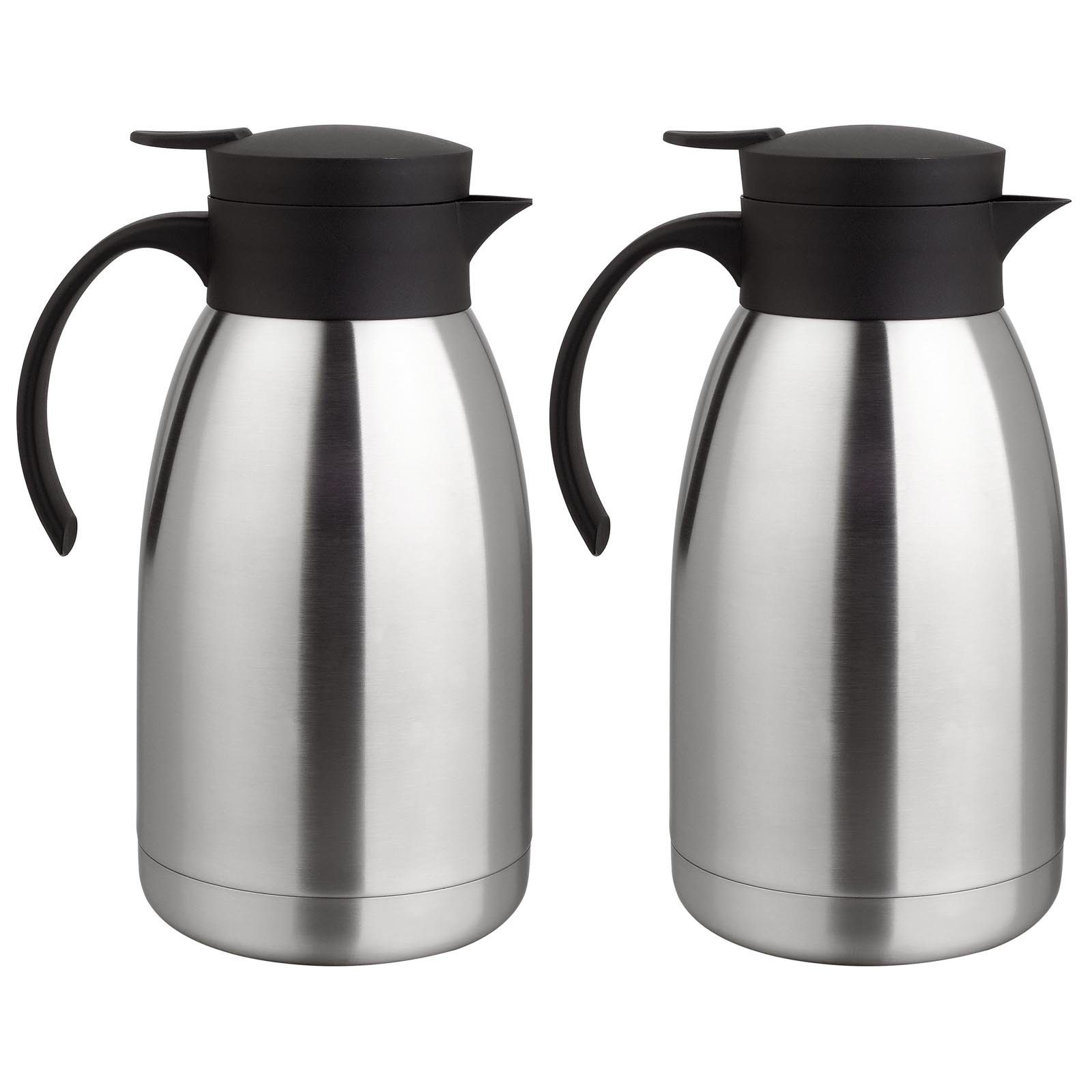 HAC24 Isolierkanne Thermoskanne Kaffeekanne Teekanne Thermo Kaffee Tee  Kanne, 2 l, (2 Stück), Edelstahl, Einhandautomatik