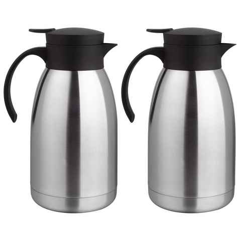 HAC24 Isolierkanne Thermoskanne Kaffeekanne Teekanne Thermo Kaffee Tee Kanne, 2 l, (2 Stück), Edelstahl, Einhandautomatik
