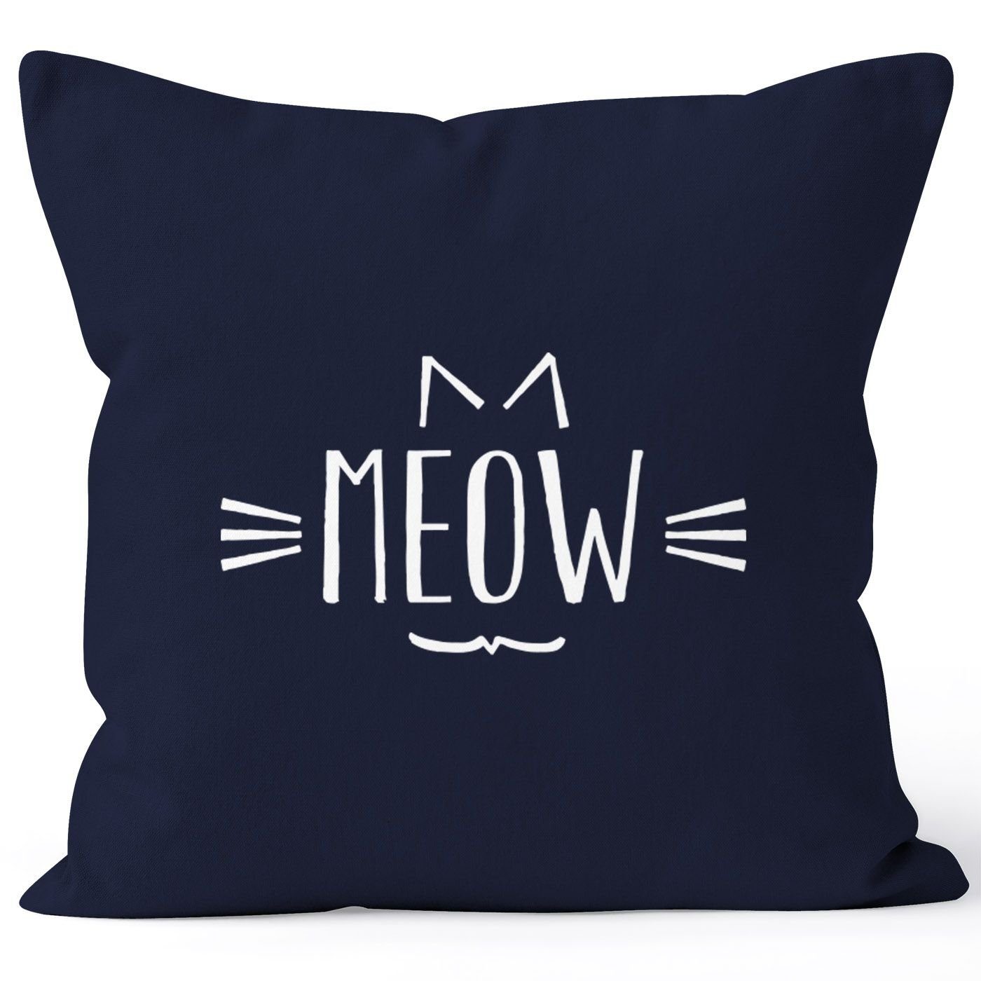 MoonWorks Dekokissen Kissenbezug Meow Miau Katze Cat Kissenhülle Dekokissen 40x40 Baumwolle Moonworks navy
