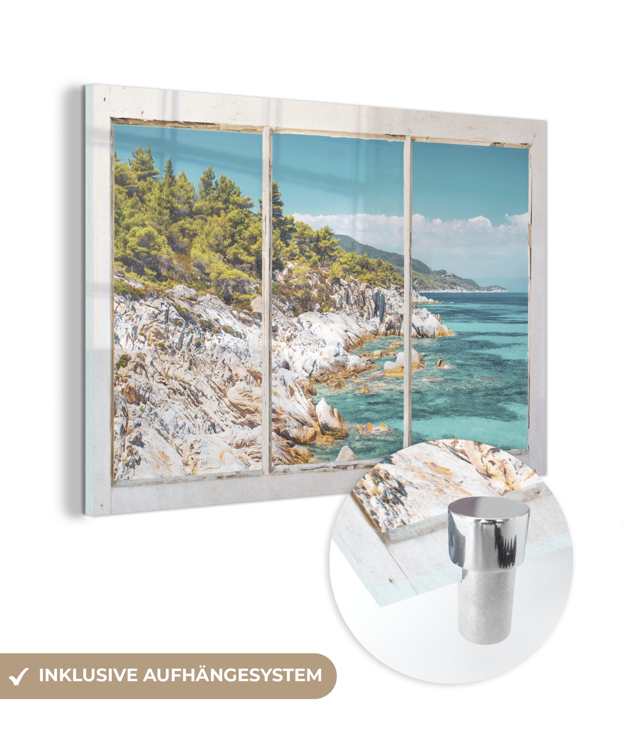 MuchoWow Acrylglasbild auf Strand, - - Glas Wandbild - auf Foto - - Meer (1 Bilder Wanddekoration Aussicht Glas Glasbilder St)