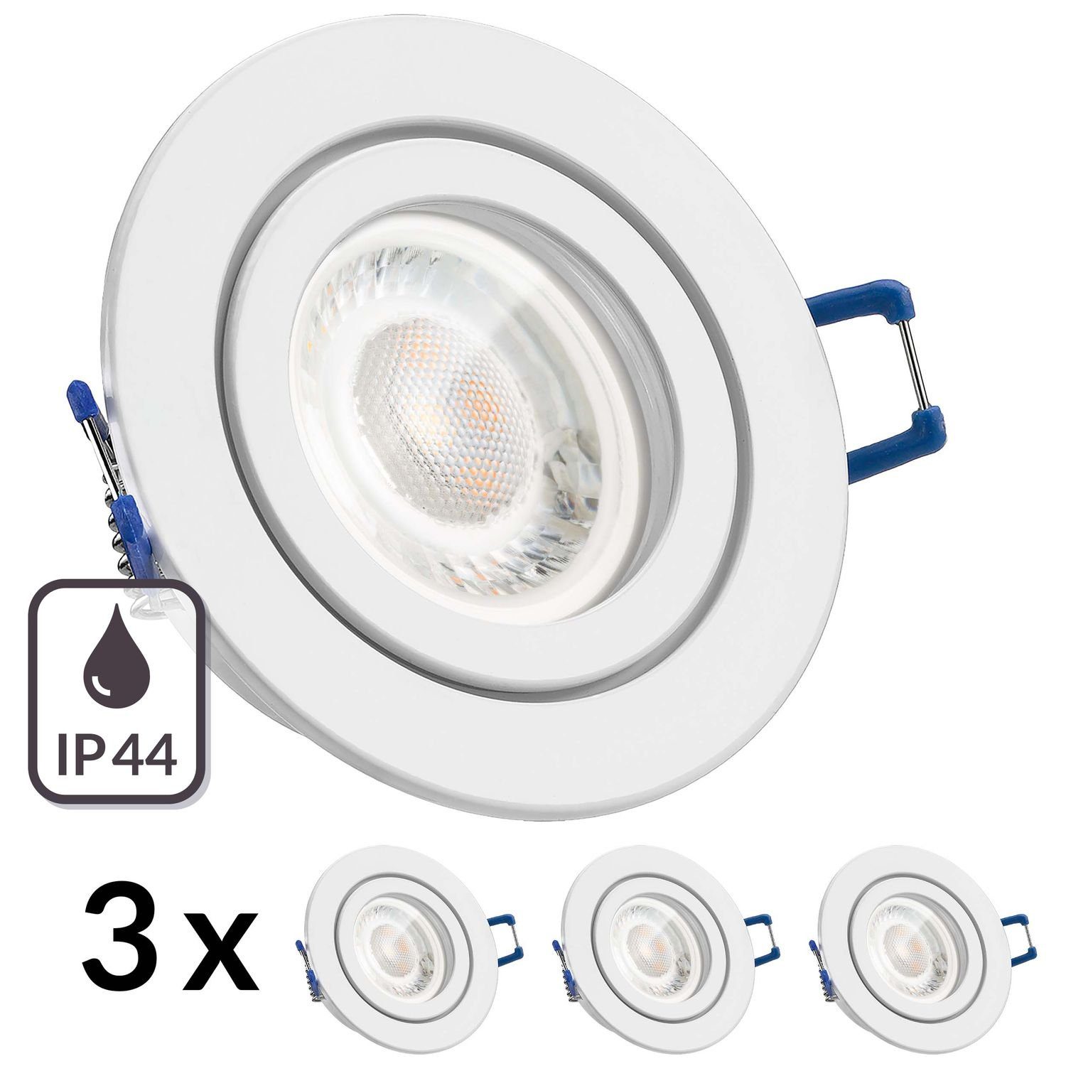 extra IP44 weiß 5W Einbaustrahler Leuchtmitte mit LED Set LEDANDO flach in 3er LED Einbaustrahler