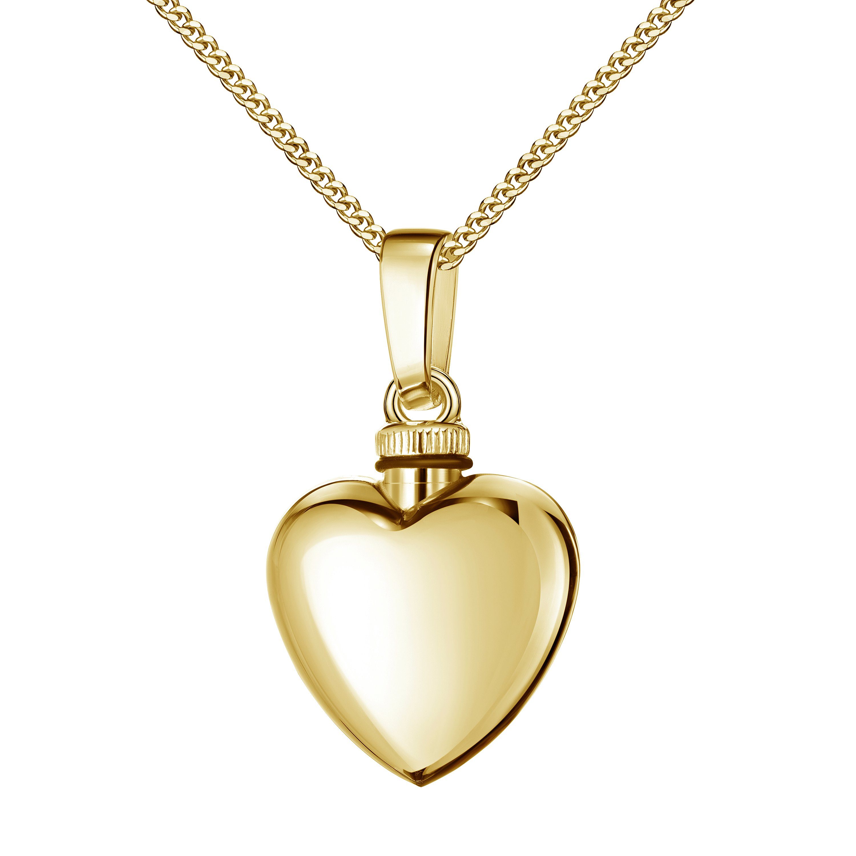 JEVELION Kette mit Anhänger Herzschmuck für Asche oder kleine Andenken. Anhänger aus 585 Gelbgold (Aschekette, für Damen und Mädchen), Urnenanhänger Mit Kette vergoldet - Länge wählbar 36 - 70 cm