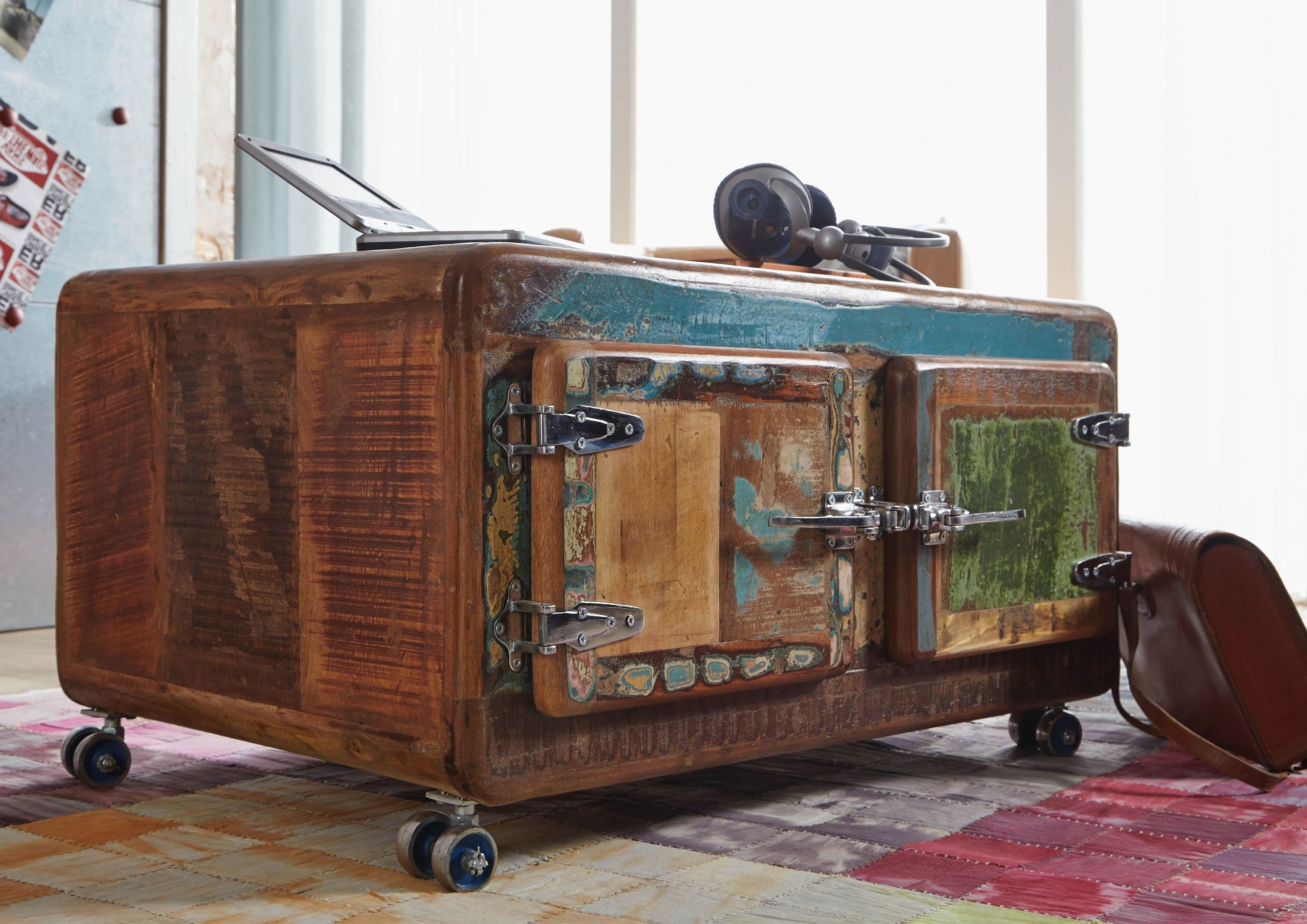 Massivmoebel24 Couchtisch Couchtisch Altholz 90x60x40 mehrfarbig lackiert FREEZY #20