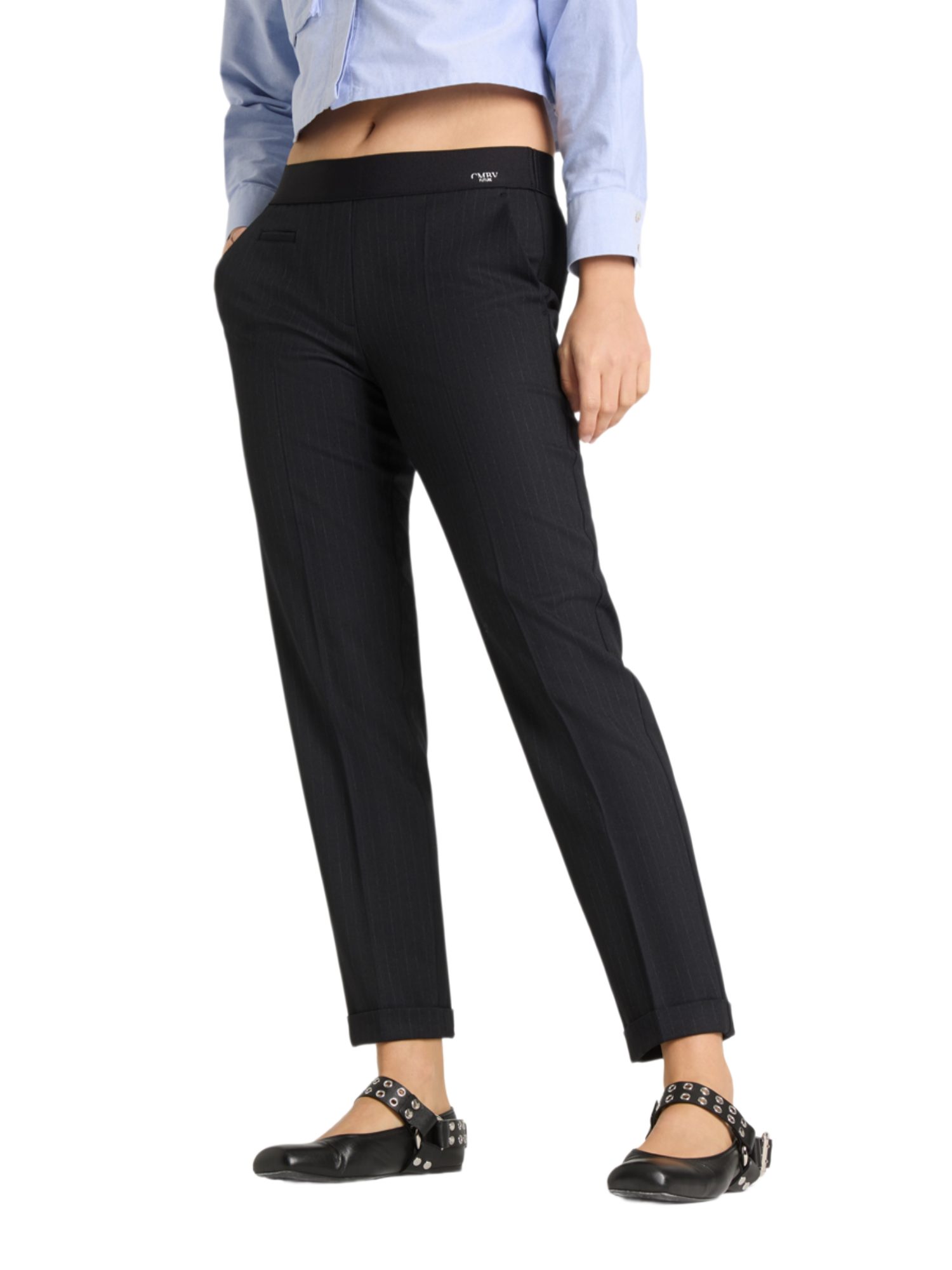 Cambio Stoffhose schwarz, Business, Polyester, Gestreift, Regular Fit, Mittel