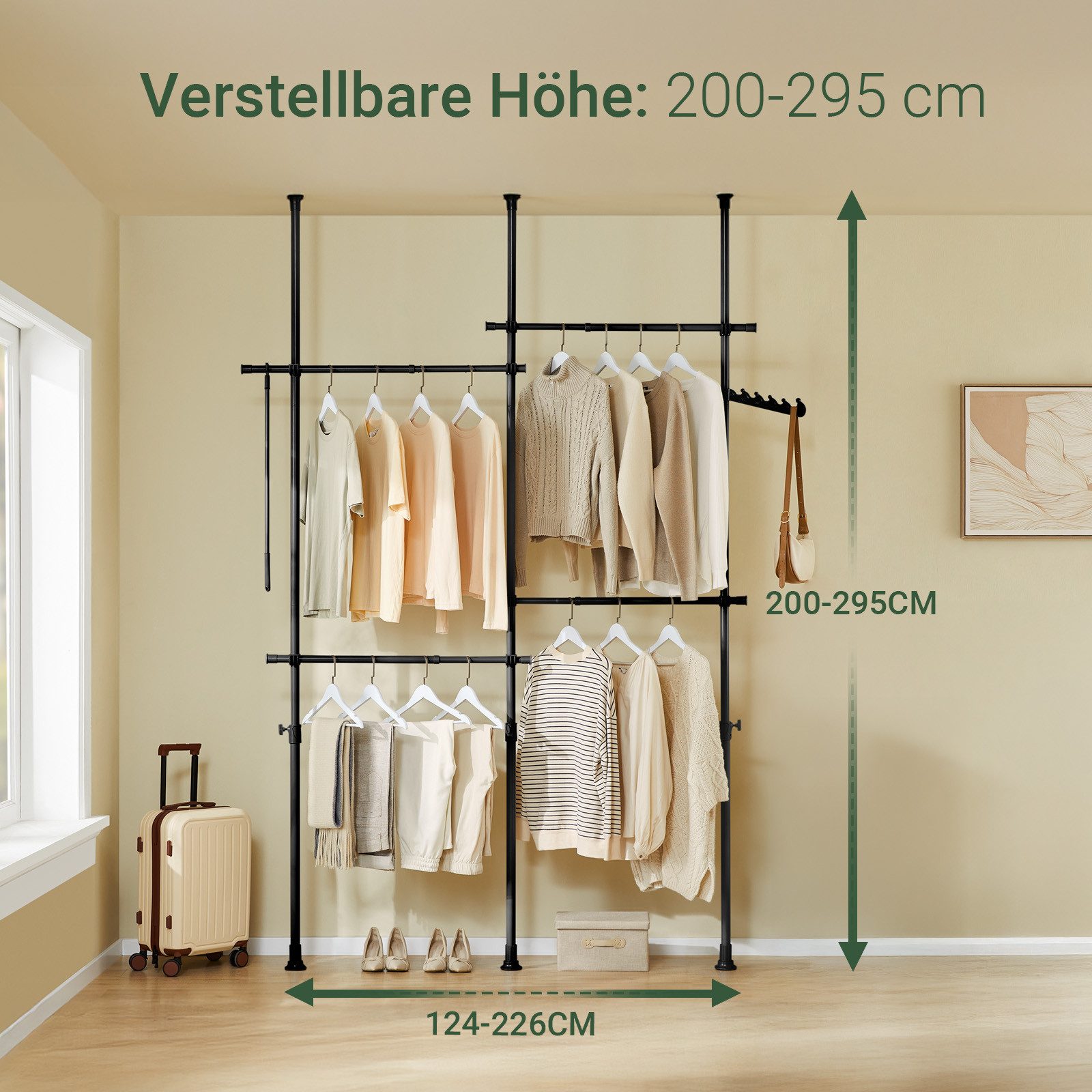 SoBuy Garderobenständer KLS03-II, Teleskop Kleiderständer, offener Kleiderschrank verstellbar, Garderobenständer mit Kleiderstange, freistehende, Schlafzimmer, Flur