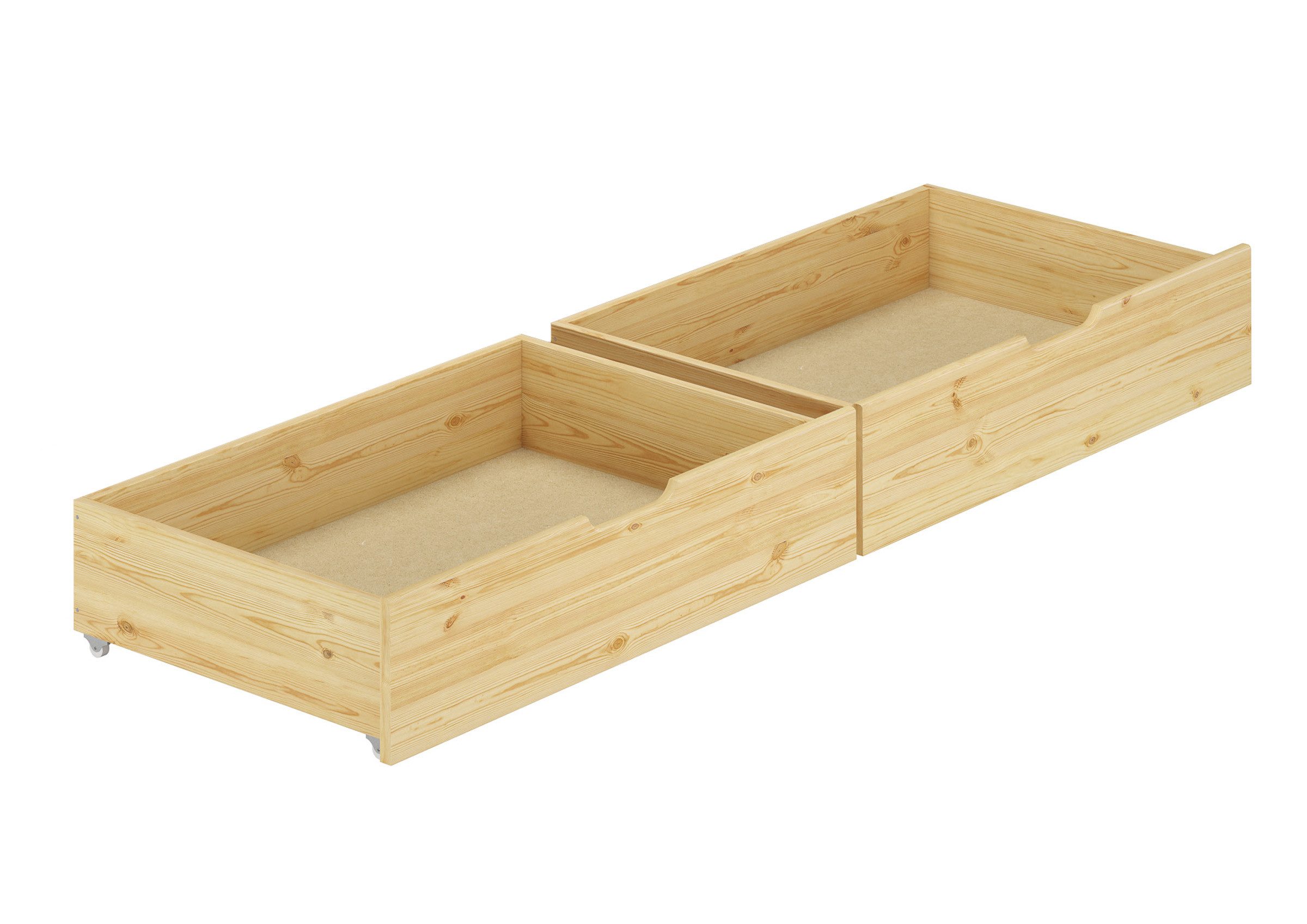ERST-HOLZ Bettschubkasten Doppelbettkasten 2 Bettschubladen Kiefer massiv mit Rollen 90.10-S9