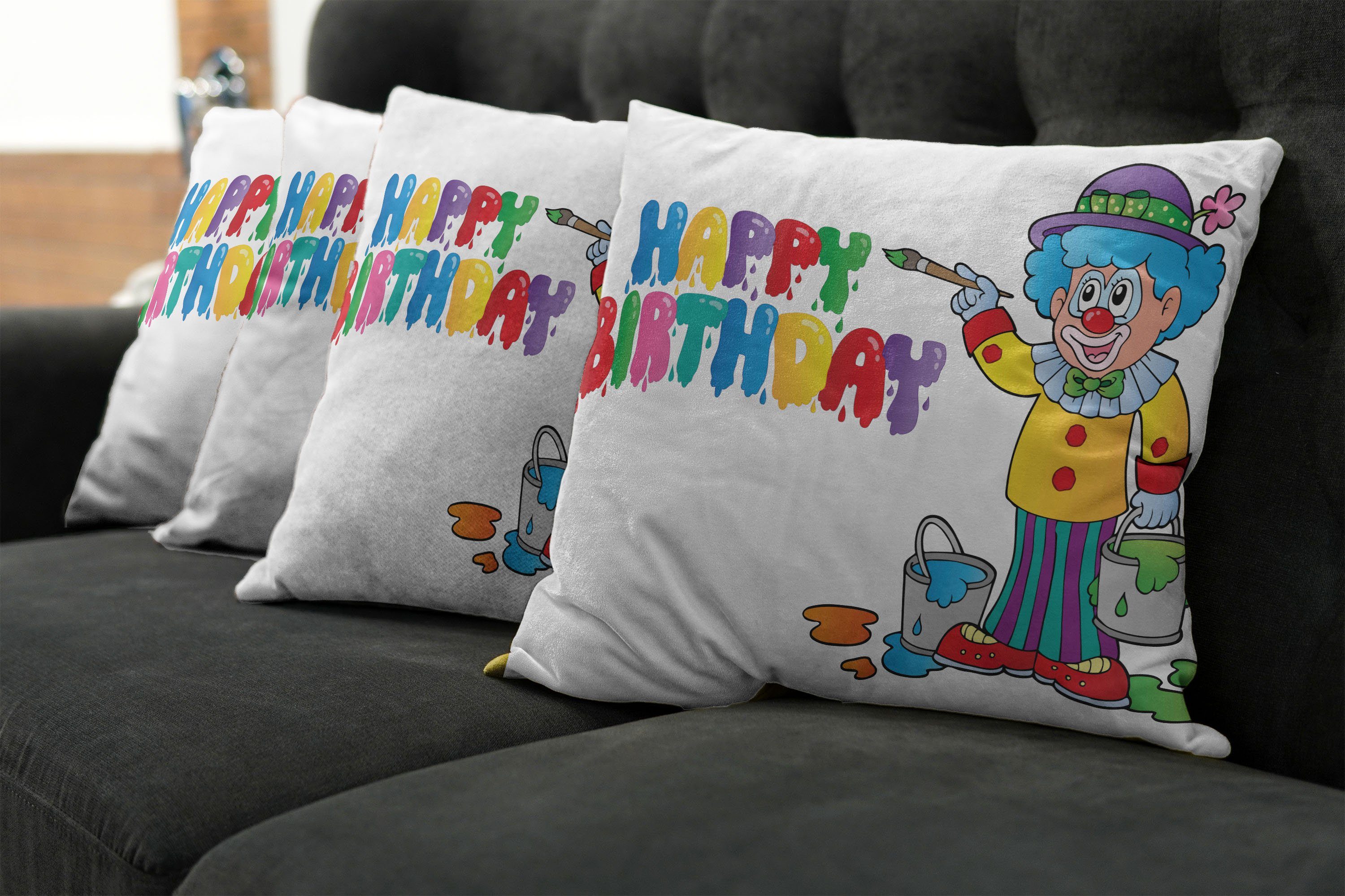Kissenbezüge Modern Accent Doppelseitiger Geburtstags-Party-Clown (4 Digitaldruck, Abakuhaus Geburtstag Stück)