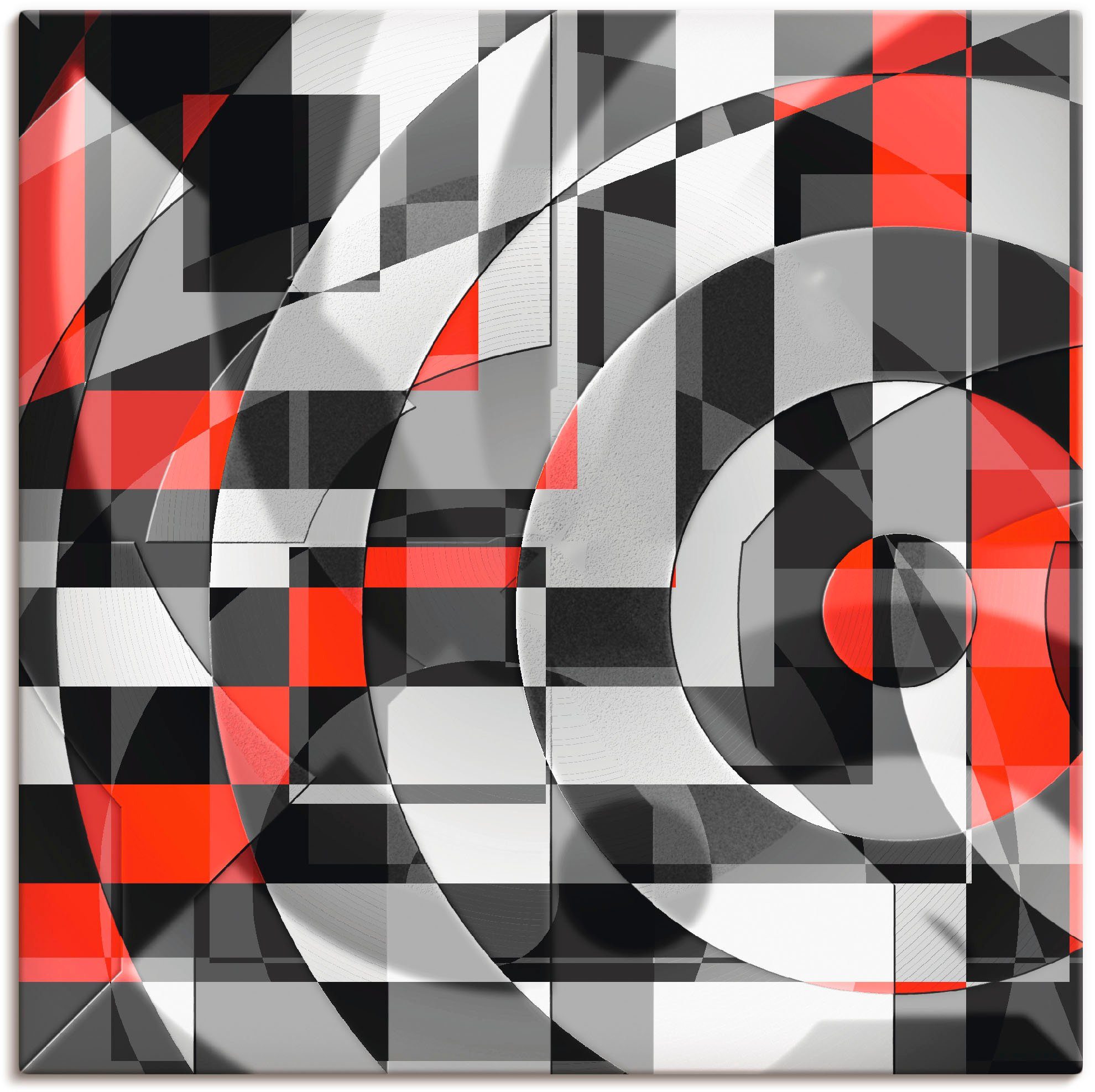 (1 Schwarz Alubild, St), rot Version 1, Wandaufkleber versch. Artland oder Leinwandbild, in Poster als Größen weiß Muster Wandbild trifft