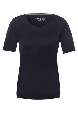 Cecil T-Shirt Cecil T-Shirt einfarbig in Deep Blue (1-tlg) Körpernah geschnitten