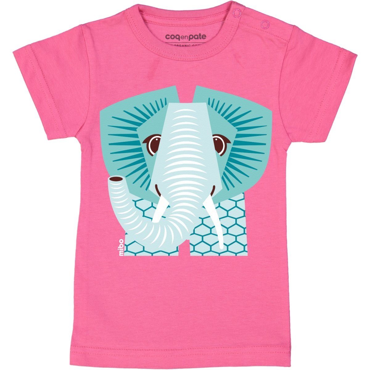 T-Shirt PATE beidseitig bedruckt 1 Elefant Kurzarm T-Shirt Unisex Kinder EN COQ Jahr Rosa