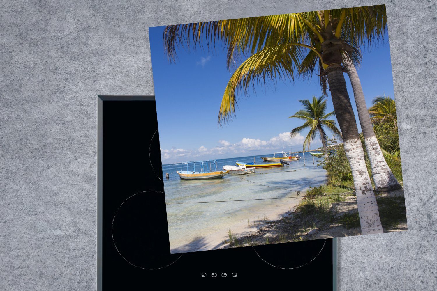 Strand für (1 cm, MuchoWow 78x78 Ceranfeldabdeckung, Isla tlg), von küche Mujeres, Herdblende-/Abdeckplatte Arbeitsplatte Vinyl,