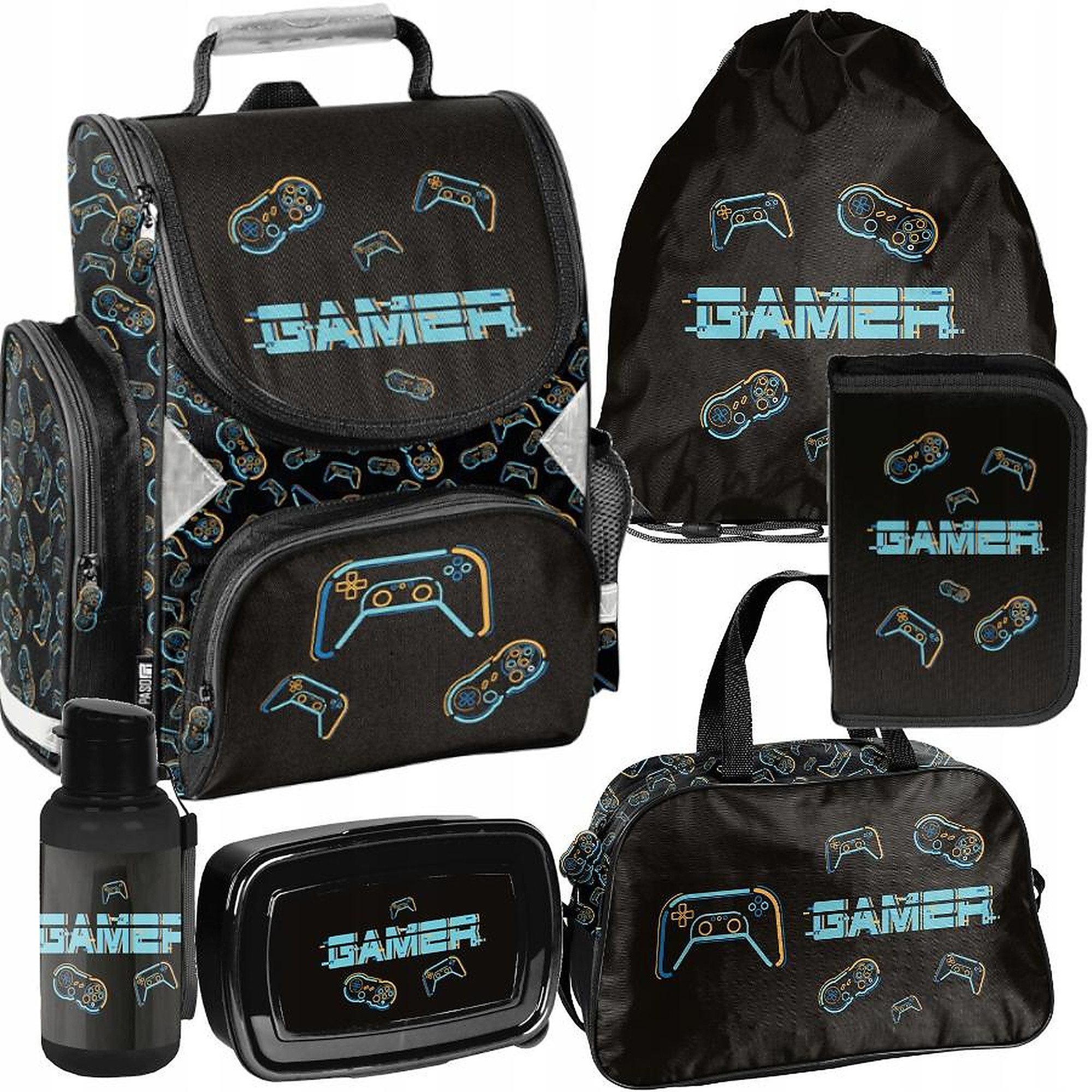 PASO Schulrucksack (Schulset, 6-tlg), Game, 6-tlg. Set, Schwarz