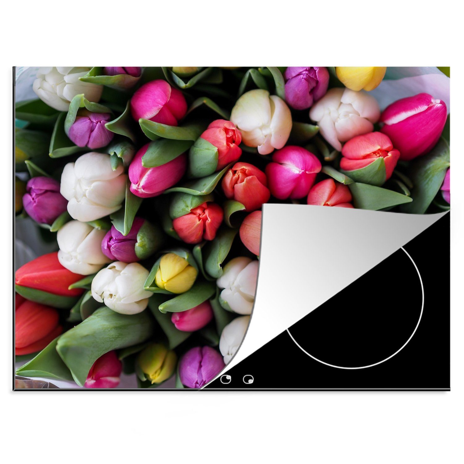 MuchoWow Herdblende-/Abdeckplatte Blumen - Blumenstrauß - Tulpen, Vinyl, (1 tlg), 70x52 cm, Mobile Arbeitsfläche nutzbar, Ceranfeldabdeckung