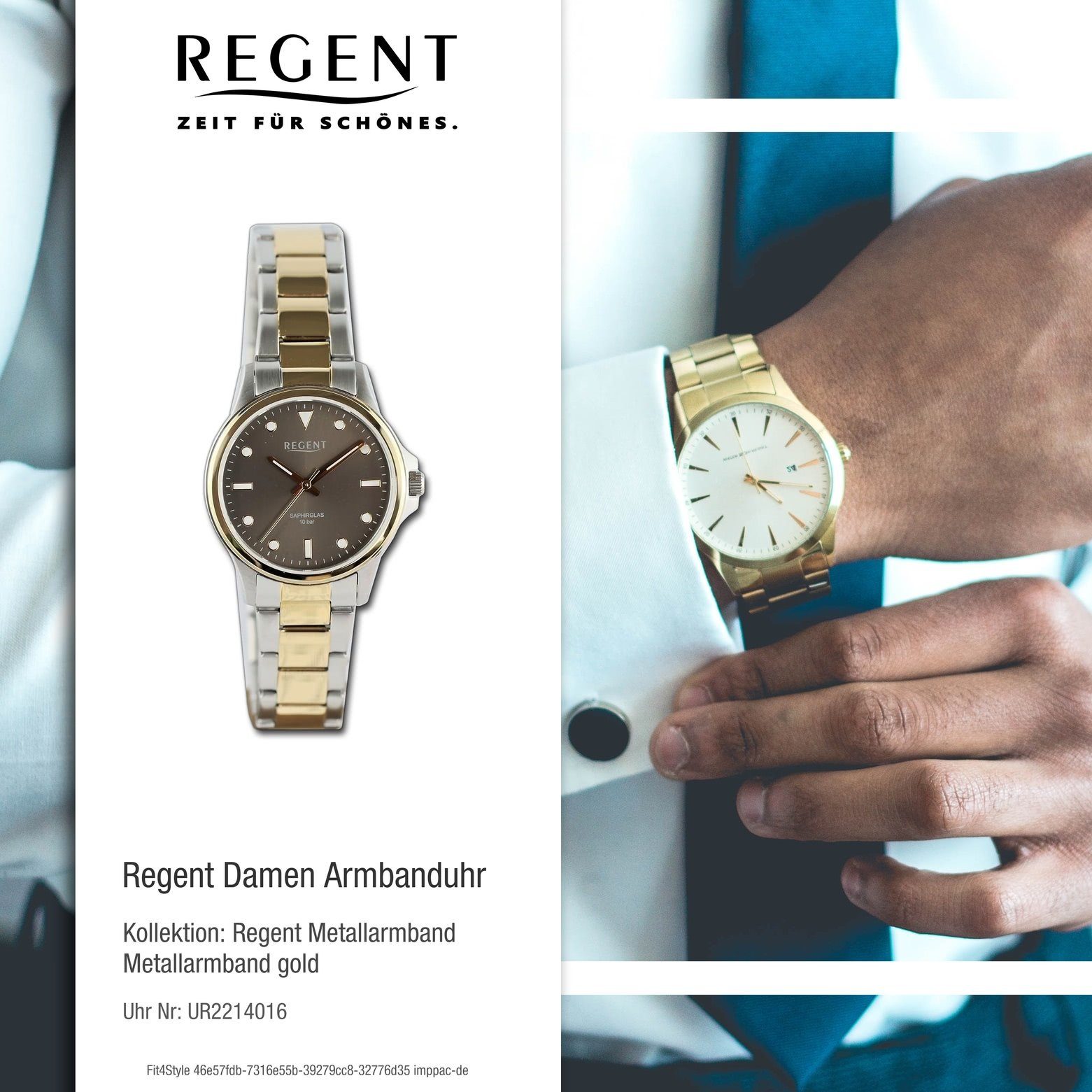 Regent Quarzuhr (ca. Armbanduhr Metallarmband 32mm), Damen Damen rund, Regent groß Armbanduhr Analog, extra