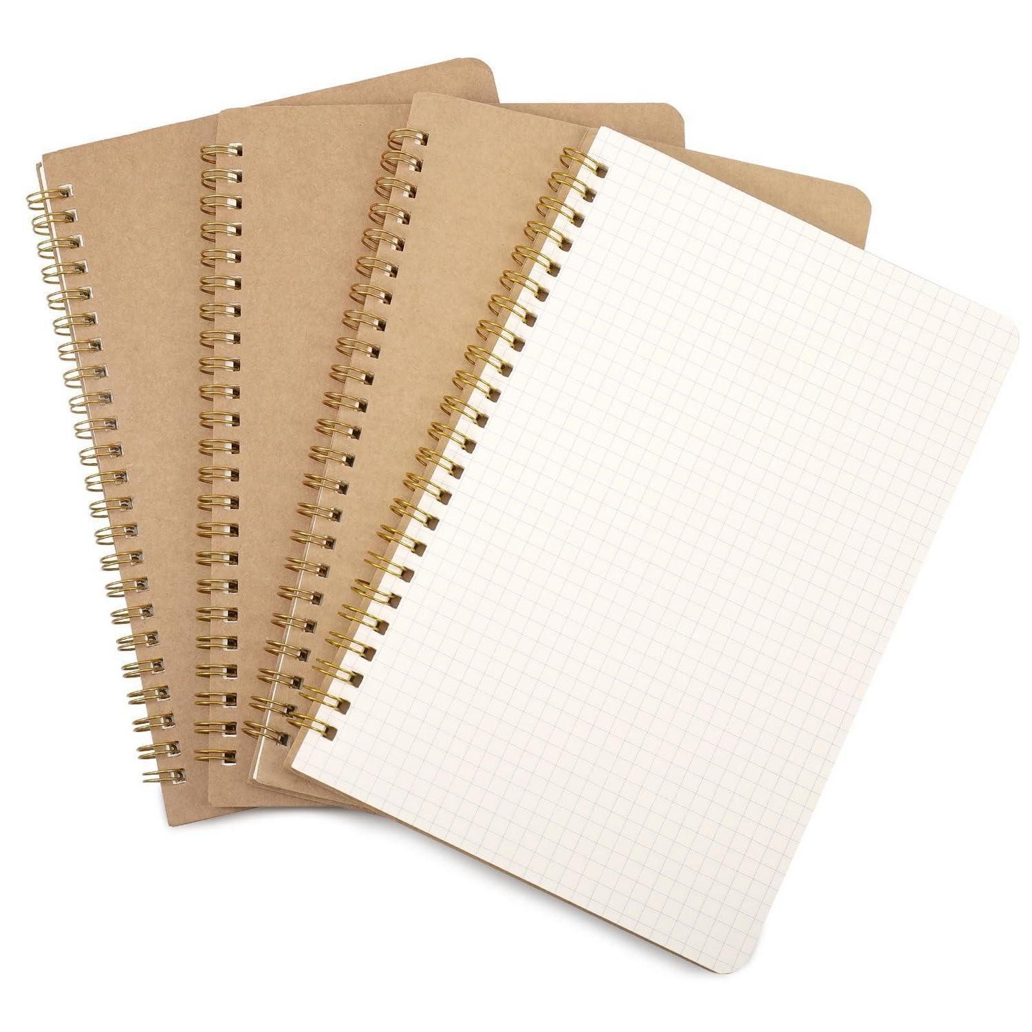 LuxusKollektion Notizheft Notizbuch A5 Kariert Spiral 4er Set Kraft