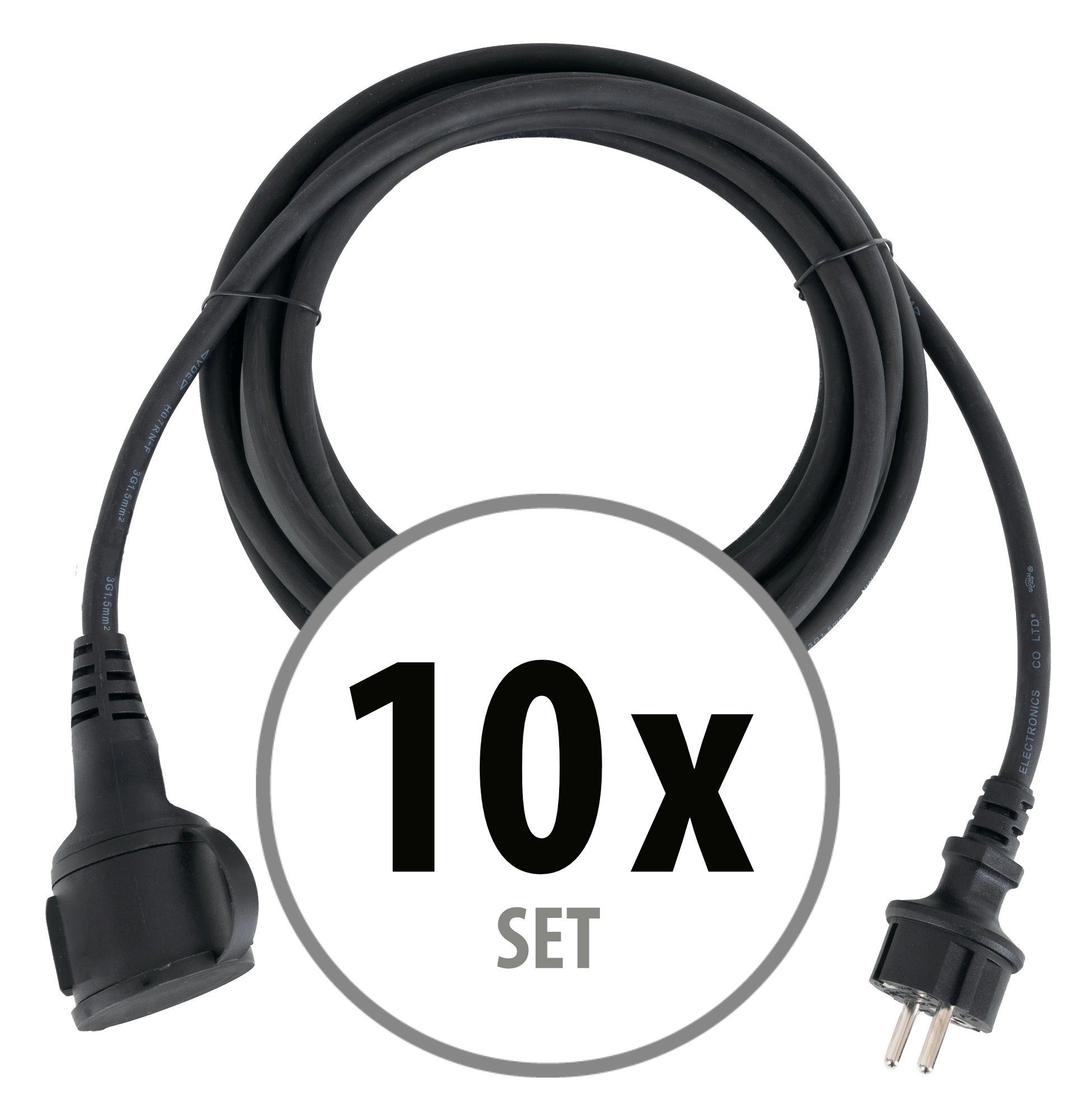 Stagecaptain Verlängerungskabel Aussenbereich 10m, IP44, H07RN-F Kabel (3x 1,5 mm) Verlängerungskabel, Schuko, Schutzkontakt (1000 cm), Gummiummantelt - Mit Kindersicherung und Abdeckkappe