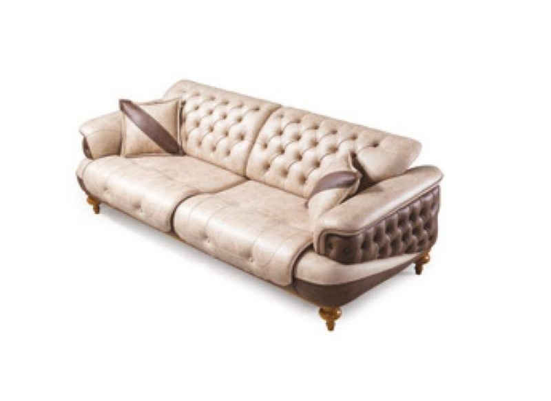 JVmoebel Chesterfield-Sofa, Dreisitzer 3 Sitzer Beige Luxus Möbel Chesterfield Leder Sofa