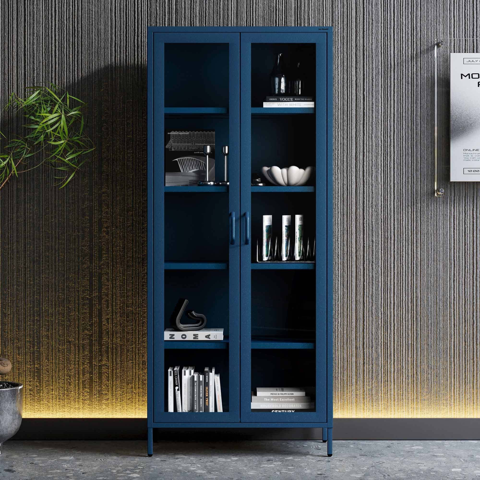Jan Nowak Vitrine ANGELO Vitrine Glas Metall Stahl 80x185x45cm 4 Regale Sparkling (Stahl 0,6mm, 4 Regale 40kg, Hartglas 2 Türen, Wandmontage) Brilliance Beine regulierbar Wohnzimmer Salon