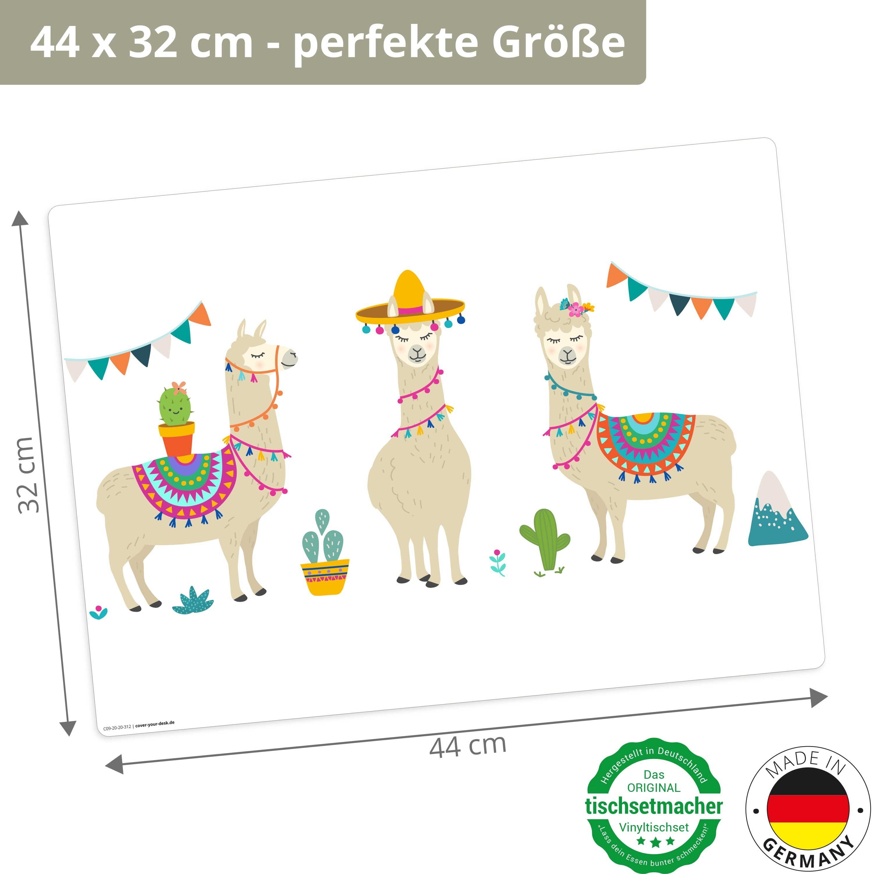 Tischsetmacher Platzset Tischset I Platzset abwaschbar - Für Kinder - Alpaka, (aus erstklassigem Vinyl (Kunststoff - BPA-frei), 1-St., 44 x 32 cm - rutschfeste Tischdekoration), Made in Germany
