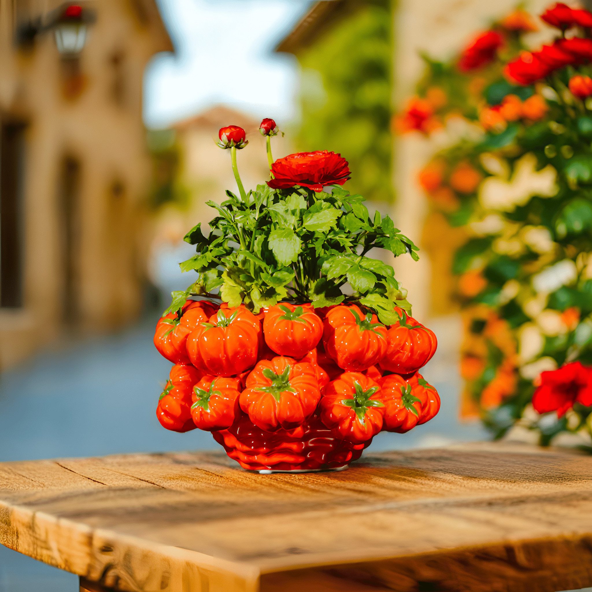 enzo de gasperi Dekovase Designervase neu aus Italien mit roten Tomaten besetzt in 2 Größen (verschiedene Größen können kombiniert werden), glasierte Keramik