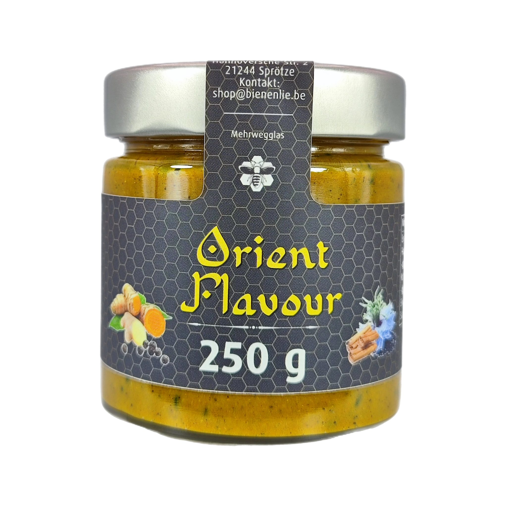 Imkerei BienenLie.be Honig Orient Flavour - frisch & würzig, Orientalischer Brotaufstrich, 1 x 250 g, 1 St. (aus Honig, Kurkuma, Schwarzkümmel, Ceylon-Zimt, Pfeffer, Ingwer)