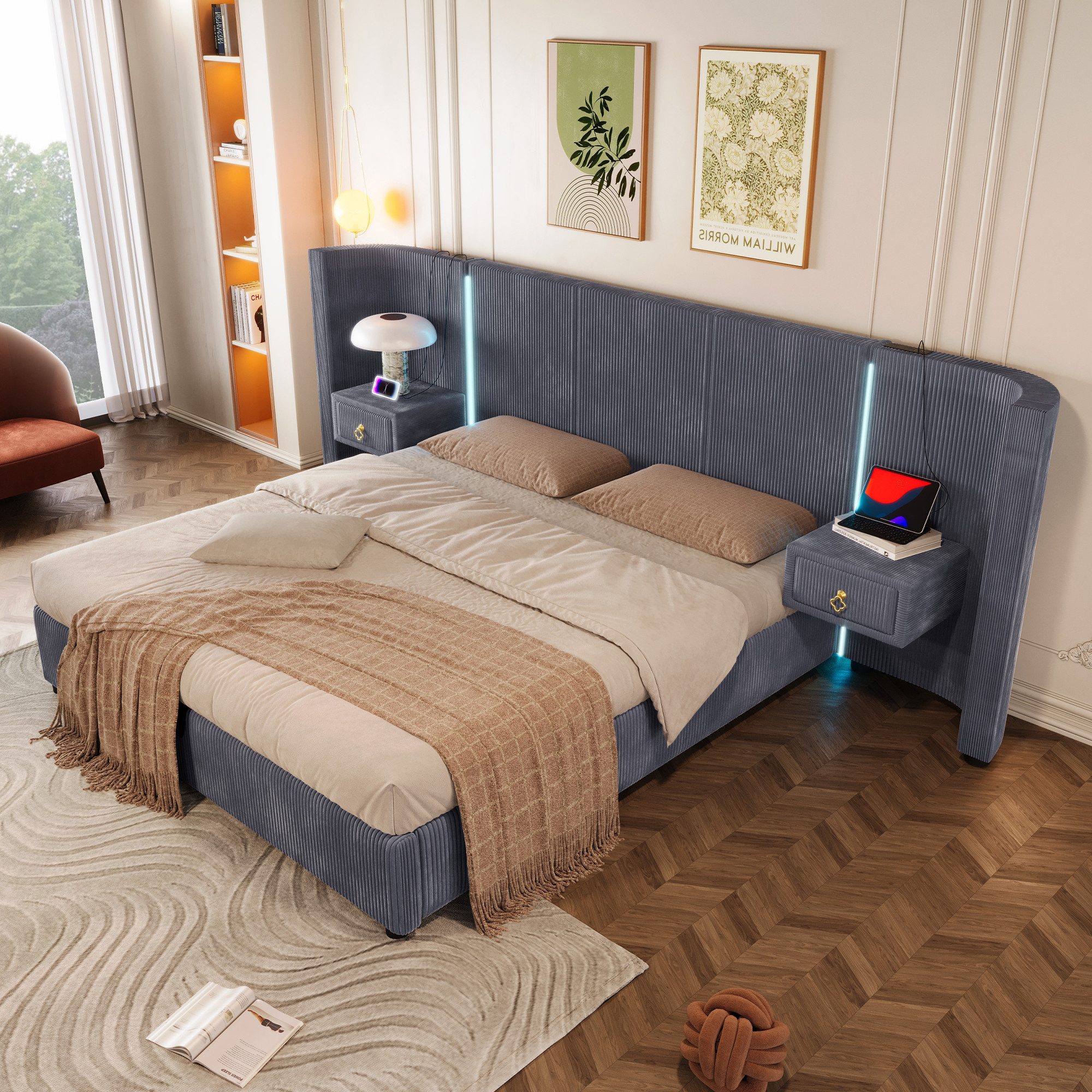Merax Polsterbett 180x200 cm mit LED-Kopfteil und hydraulischem Stauraum (2 günstig online kaufen