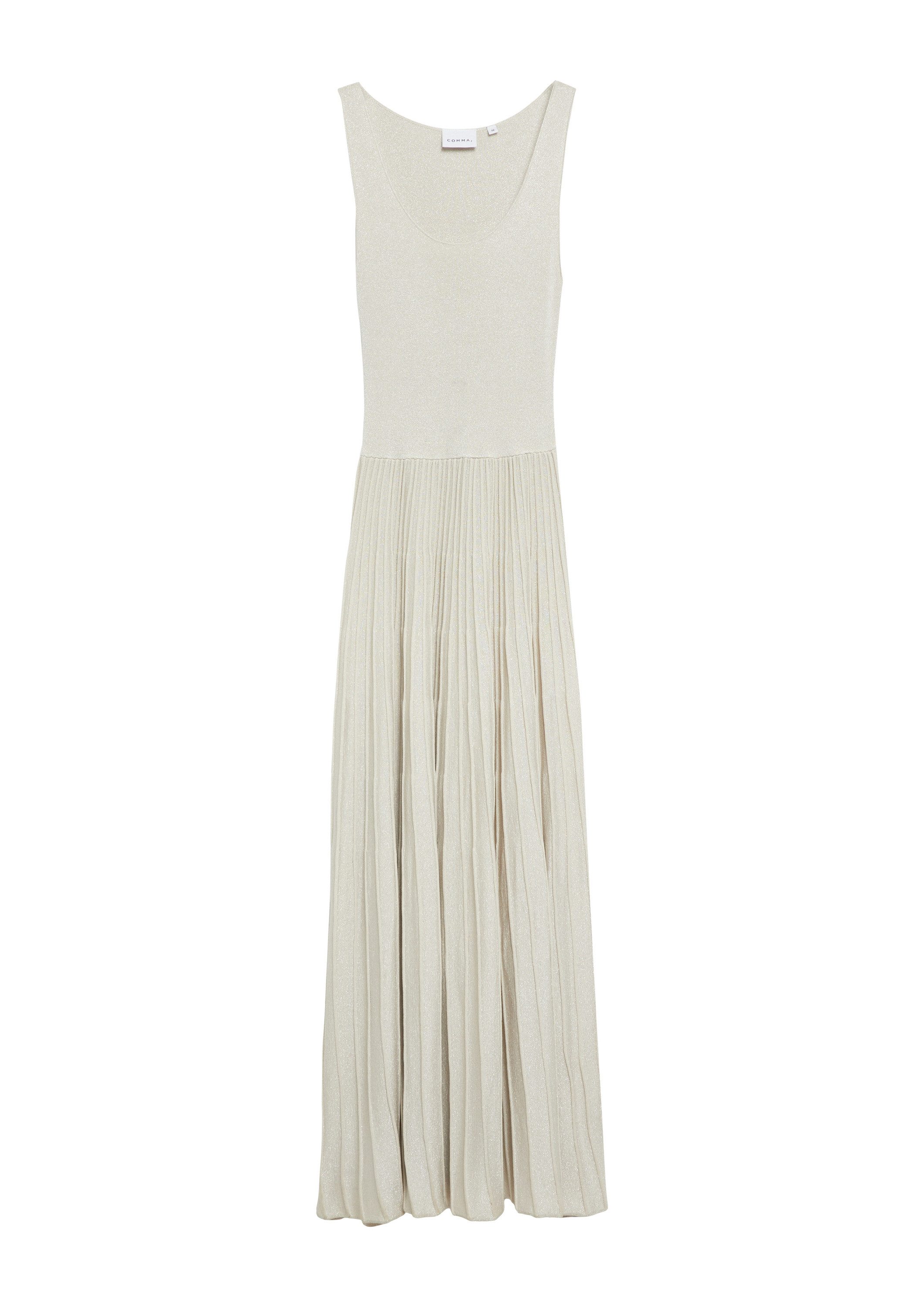 comma Maxikleid Kleid Strickkleid mit Plissée-Rock aus Glitzergarn