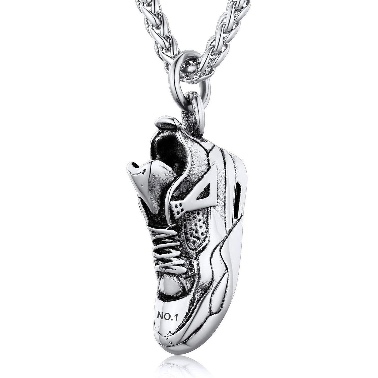Kette mit Anhänger Halskette Herren Anhänger Sneaker Schuh Edelstahl 01-Silber-Anpassen