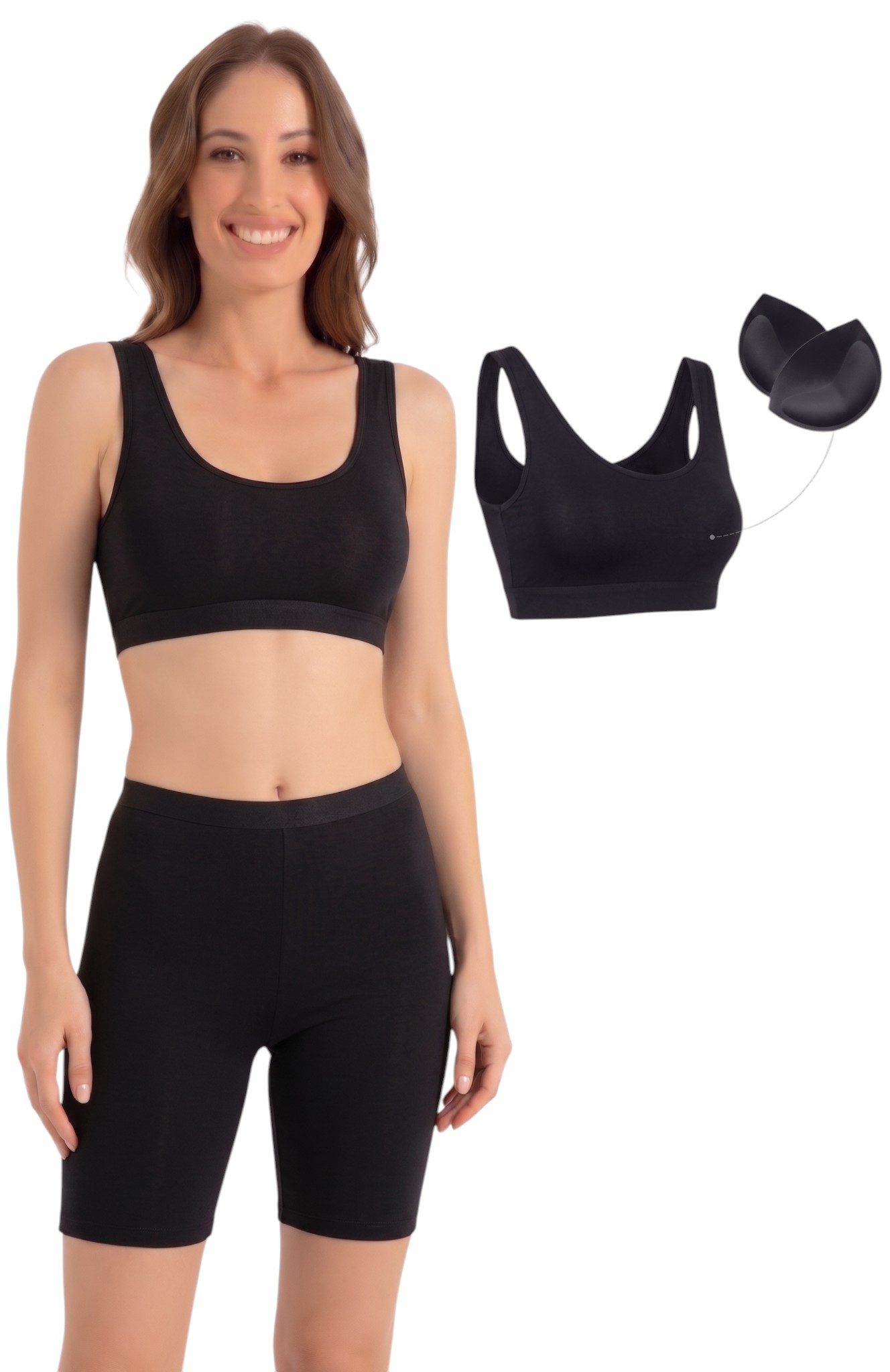 fashionshowcase Bustier Damen 2er Pack Bambus BH mit Pads breite Träger weich (2-tlg) weiches Bambusmaterial mit breiten Komfortträgern