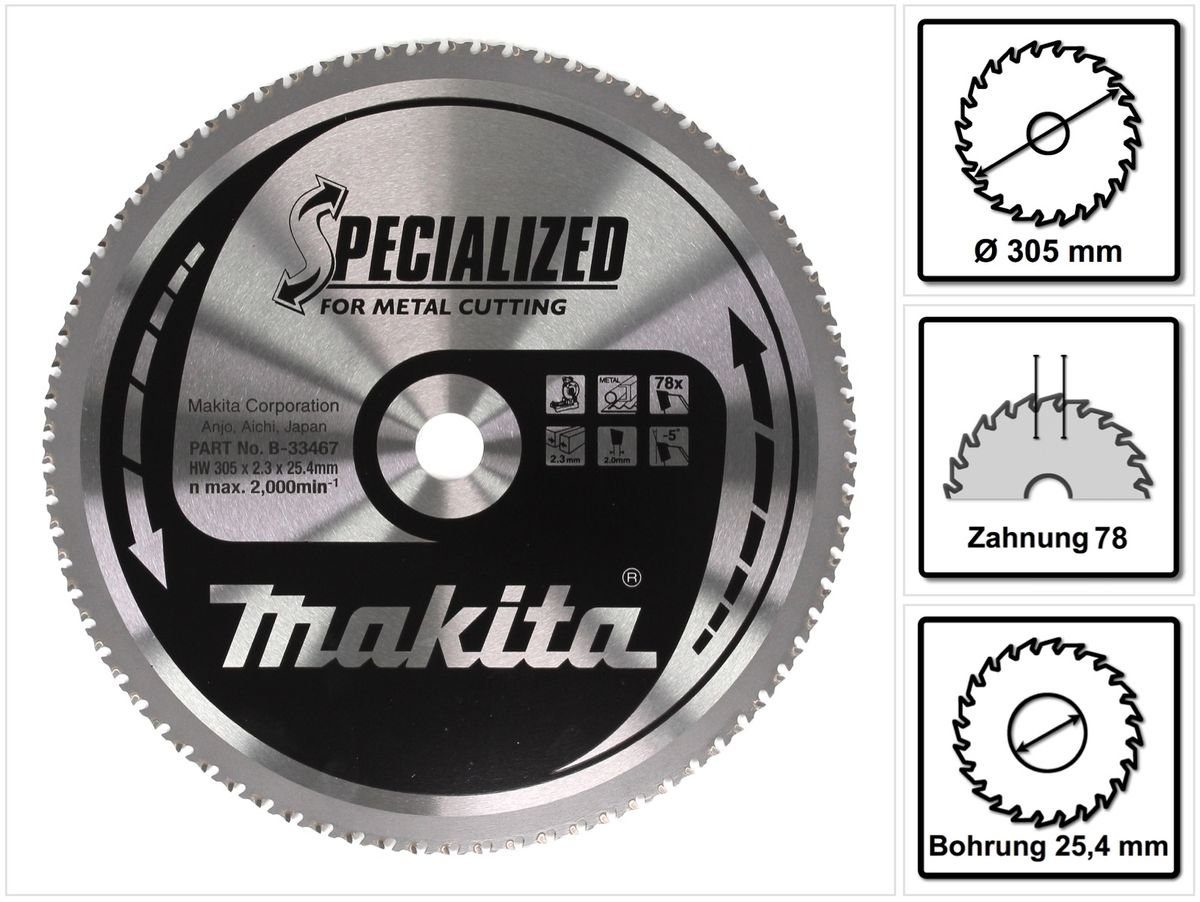 Makita Kreissägeblatt SPECIALIZED Kreissägeblatt für Metall 305 x 25,4 x 2,3 mm 78 Zähne