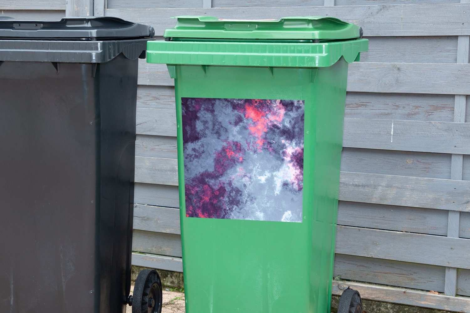 MuchoWow Wandsticker Geometrie Mülleimer-aufkleber, und Abfalbehälter Mülltonne, Sticker, (1 violette Container, Graue St)