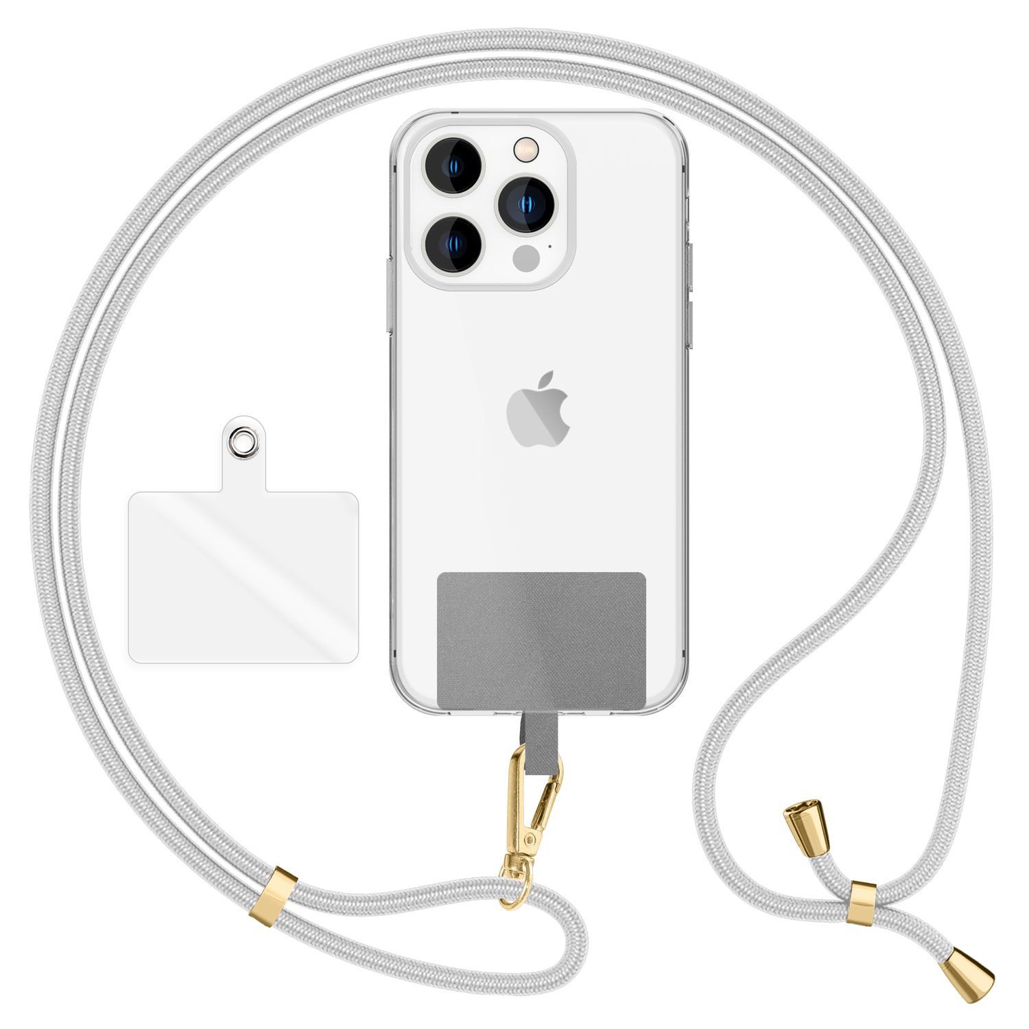 Nalia Handykette Universal Smartphone, Uni Lanyard mit Karabiner (gold) & 2 Pads / 160cm Band / Handykette