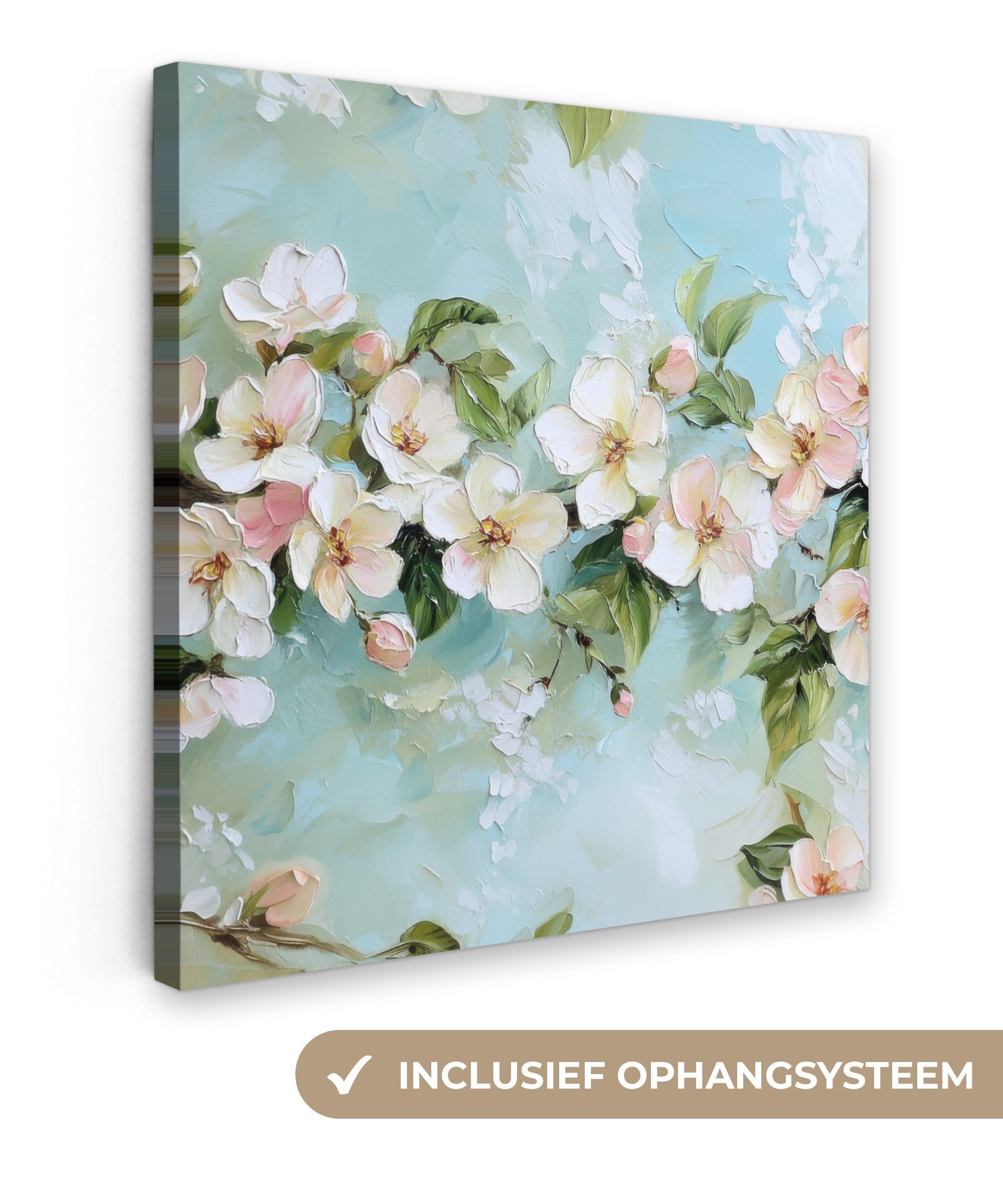 OneMillionCanvasses® Leinwandbild Blossom - Blätter - Hellblau, Fotodruck (1 St), Wandbild, Deko Schlafzimmer Wohnzimmer Flur 20x20 cm