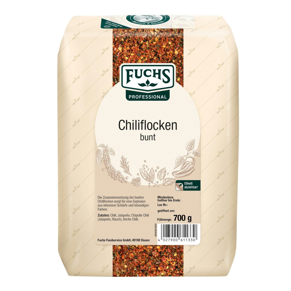 Fuchs Foodservice Gewürz, Fuchs Foodservice Chiliflocken bunt aromatischer Geschmack 700g