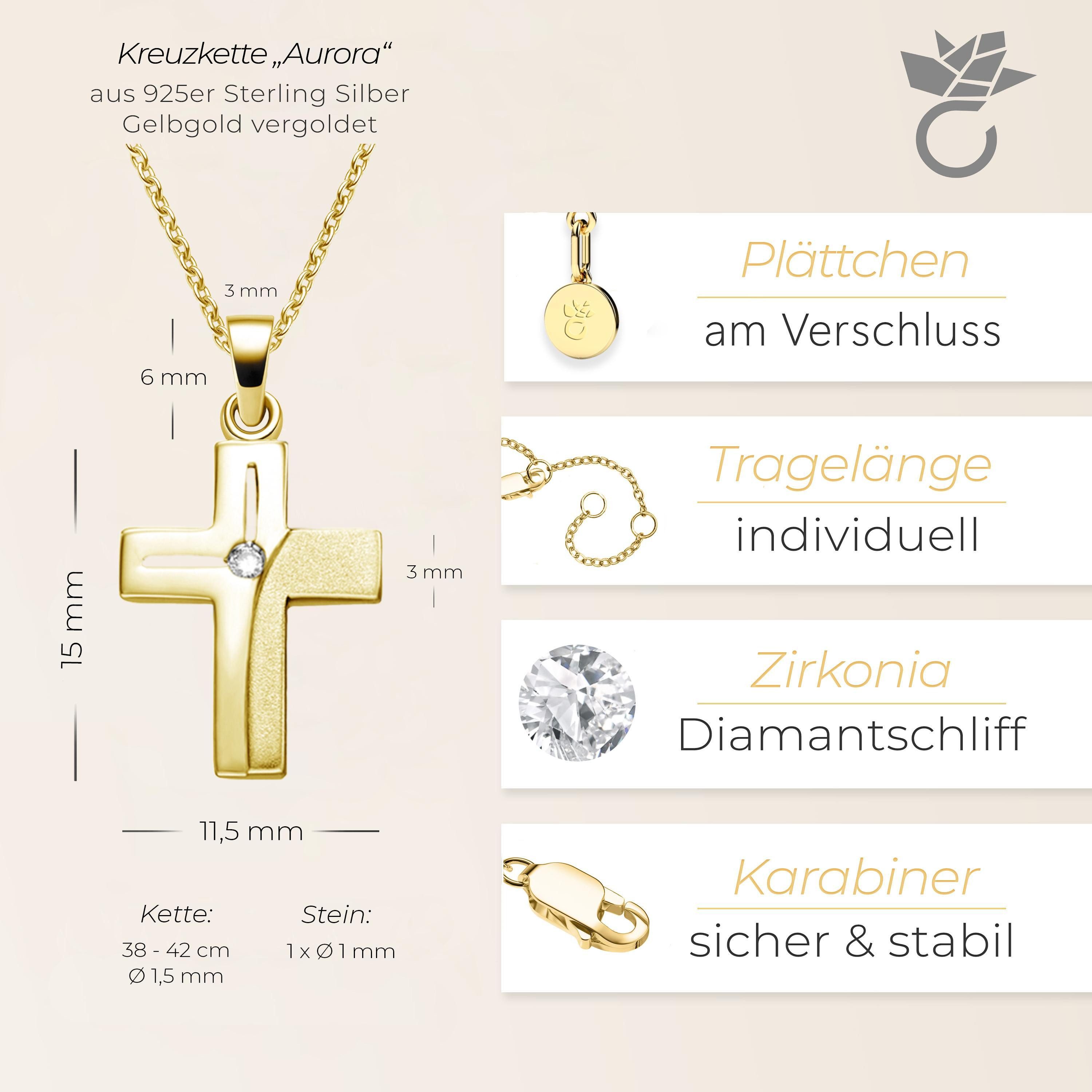 Amoonic Kreuzkette Halskette Mädchen Silber 925 mit Kreuz Anhänger Kommunion und Taufe (individuell anpassbare Halskettenlänge)