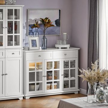 SoBuy Sideboard FSB77, Küchenschrank Kücheninsel mit Glastür Kommode Bartisch Esstisch Buffet