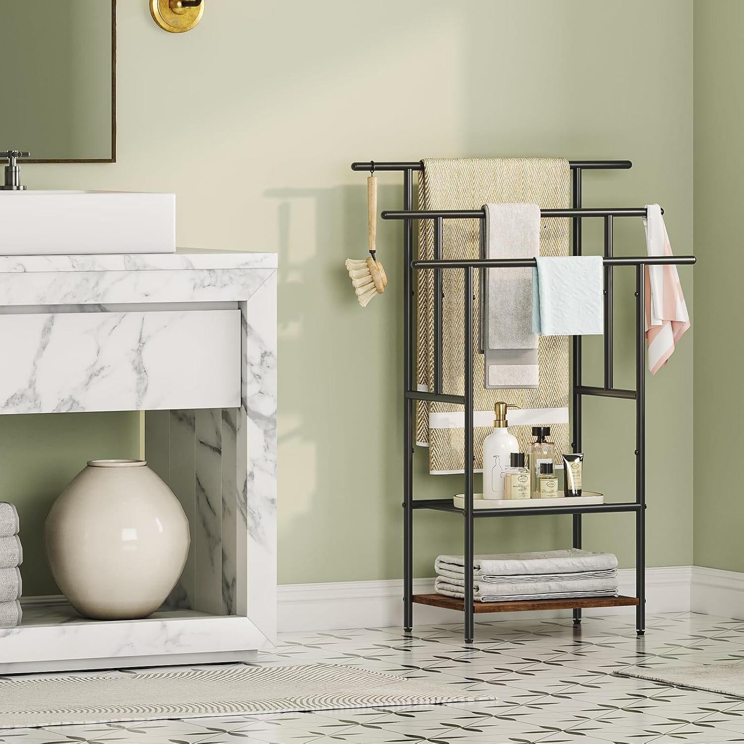 Hoobro Handtuchständer Badetuchhalter, 2 offene Ablage, Handtuchhalter steh günstig online kaufen